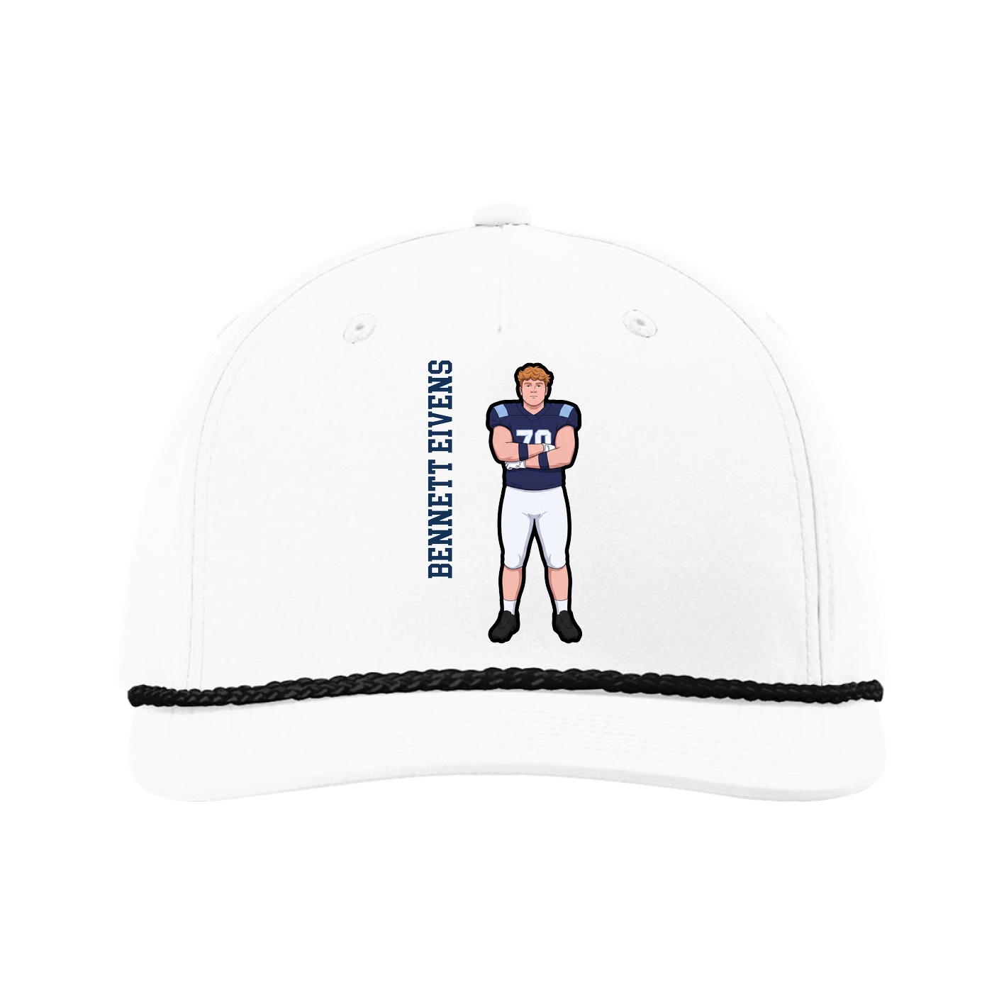 Five-Panel Classic Rope Cap — Name Vertical in White