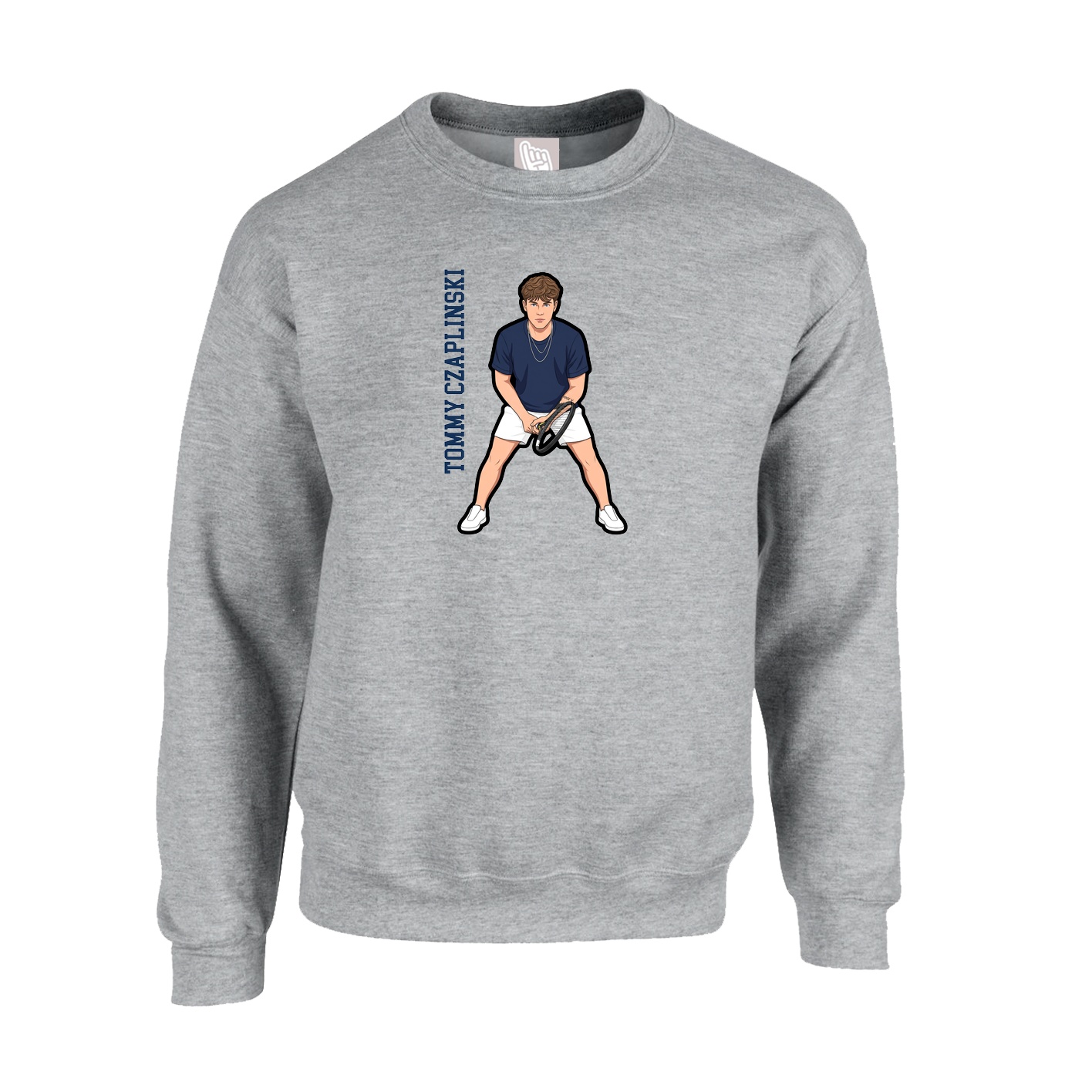 Fleece Crew — Name Vertical in Grey