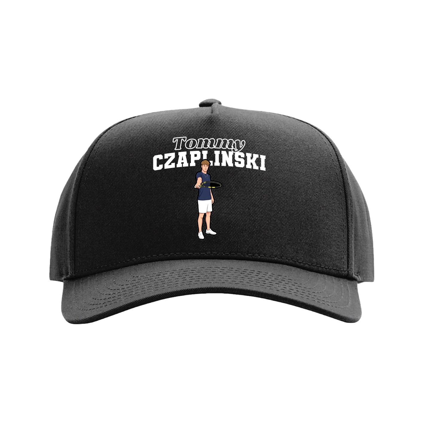 Full Fabric Five-Panel Champ Cap — Name Arch in Black