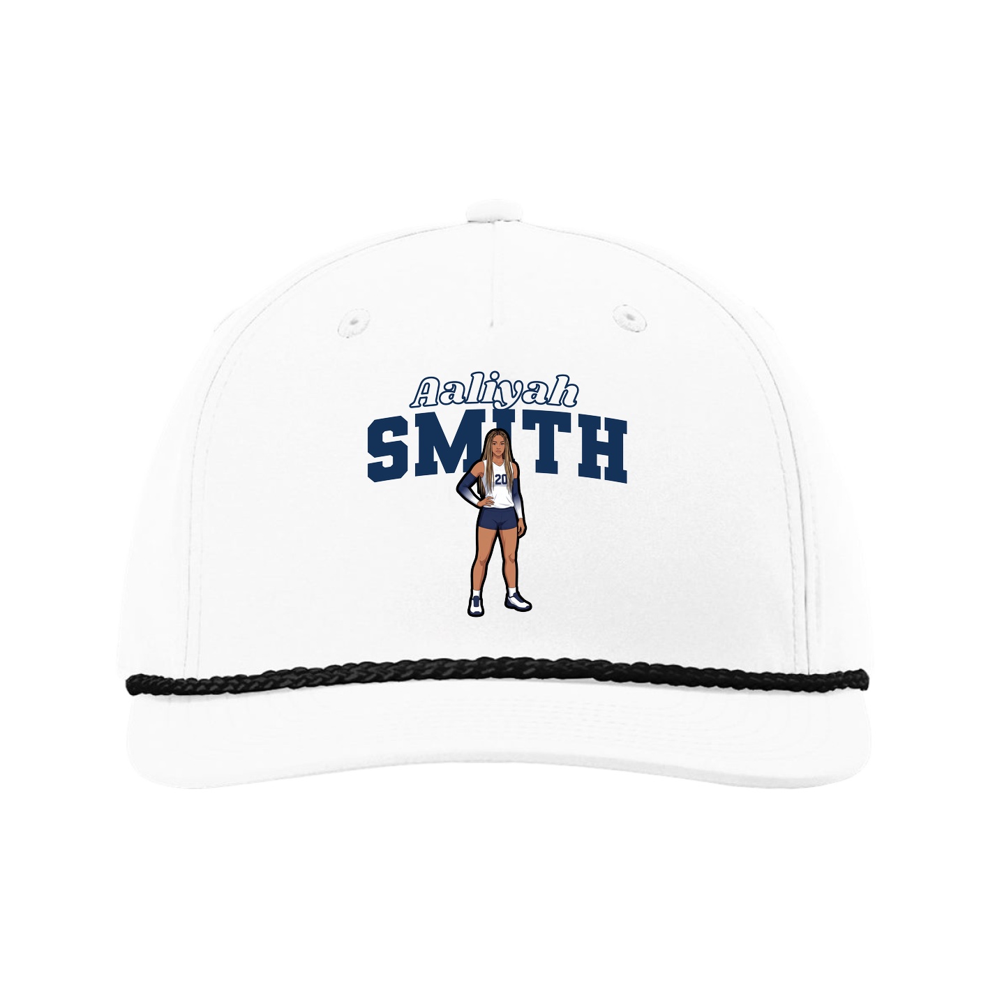 Five-Panel Classic Rope Cap — Name Arch in White