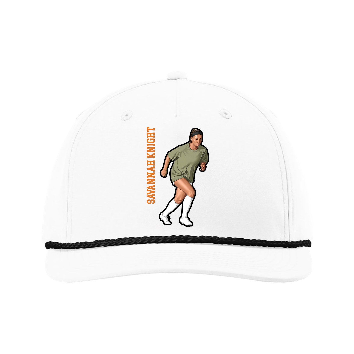 Five-Panel Classic Rope Cap — Name Vertical in White