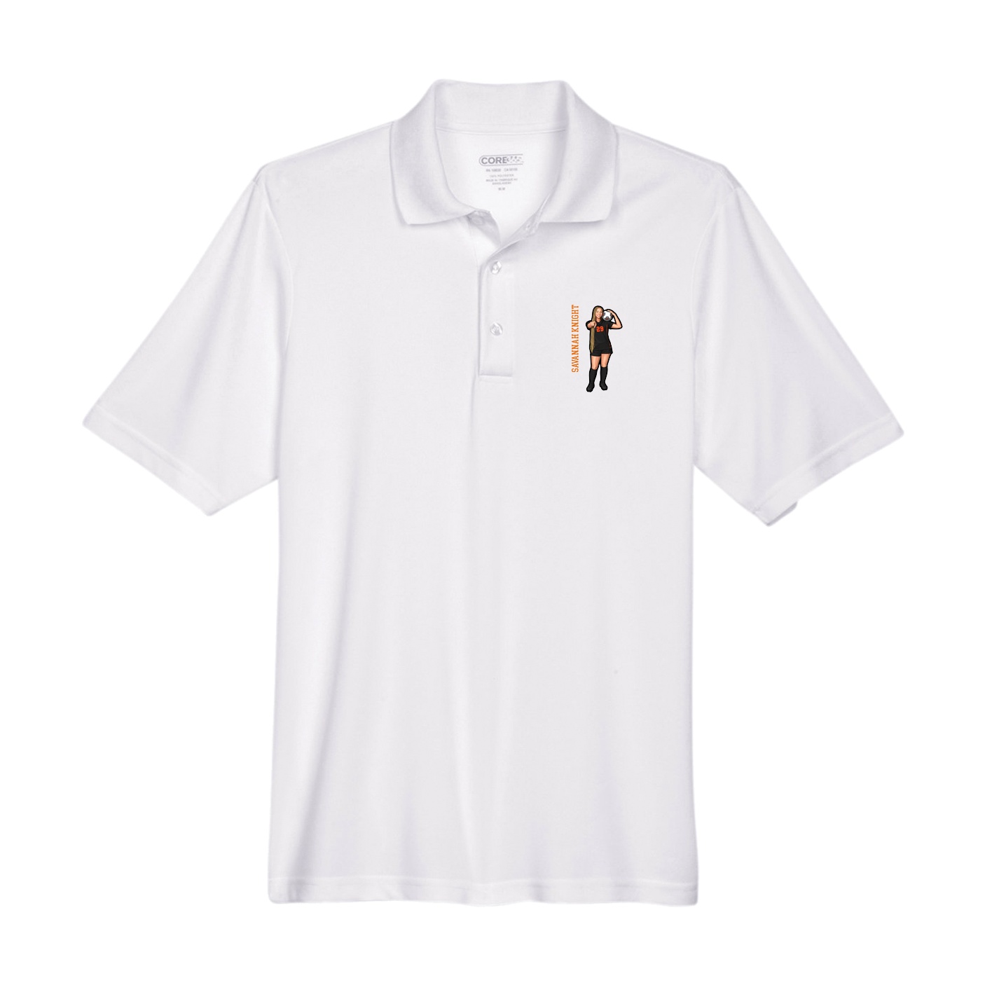 Performance Polo — Name Vertical in White