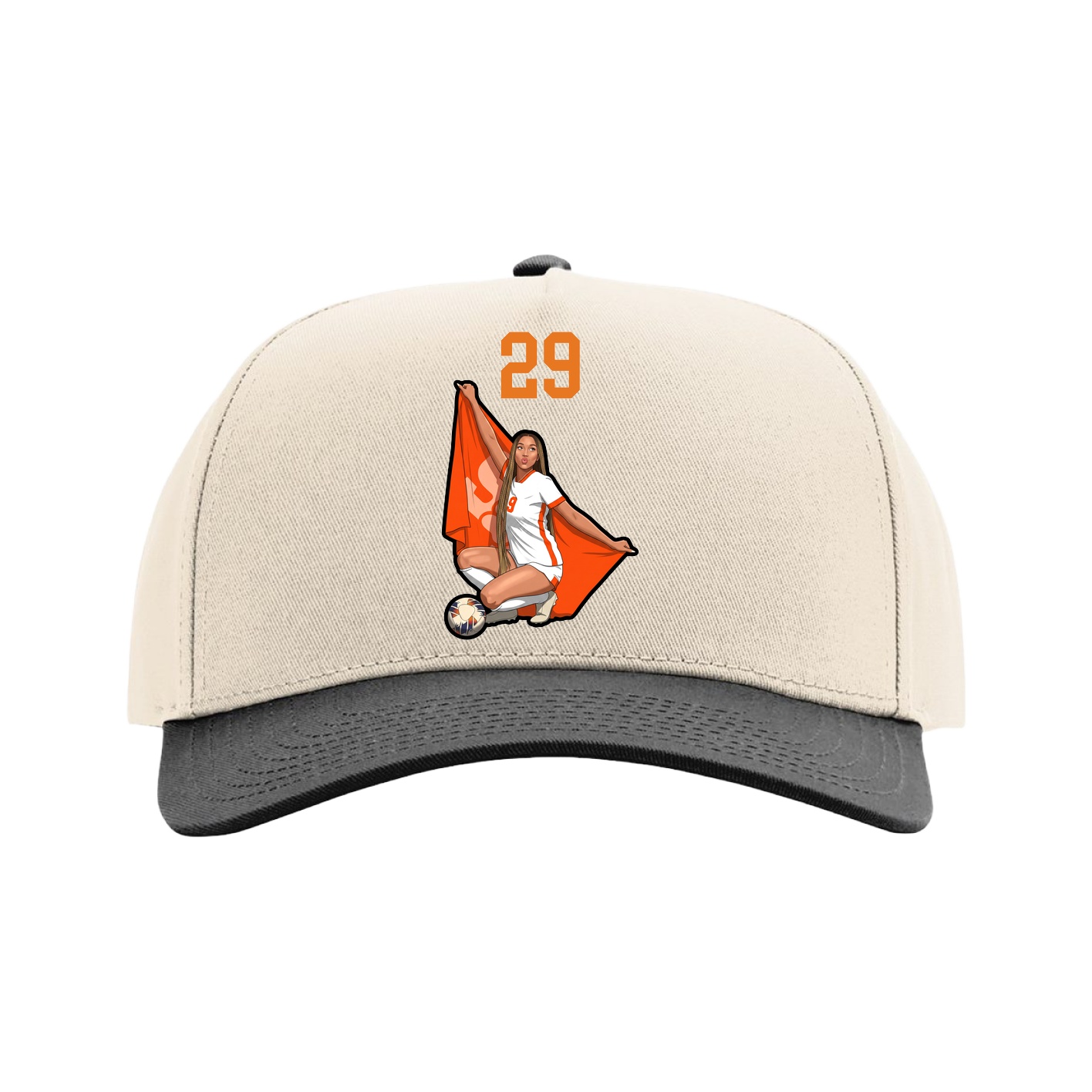 Full Fabric Five-Panel Champ Cap — Number Top in Cream/Black
