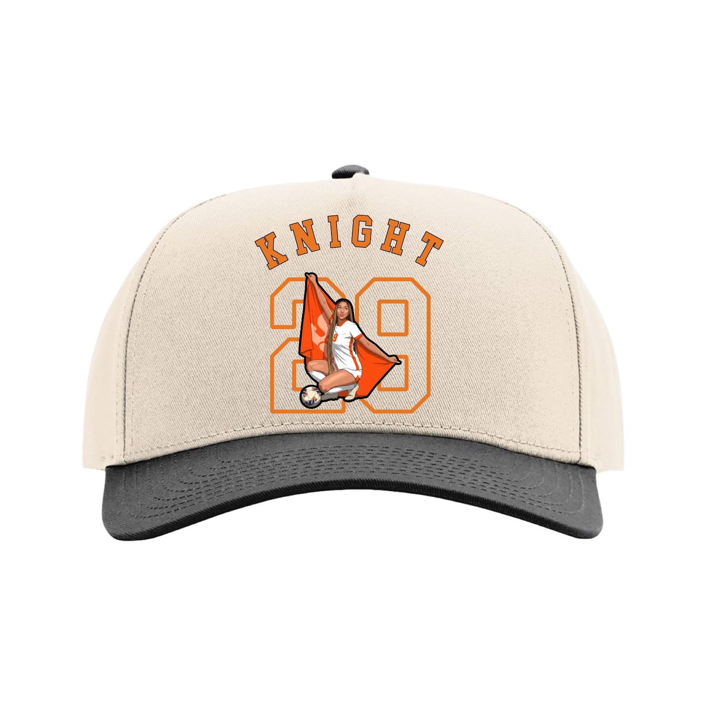Full Fabric Five-Panel Champ Cap — Shirsey Arch in Cream/Black