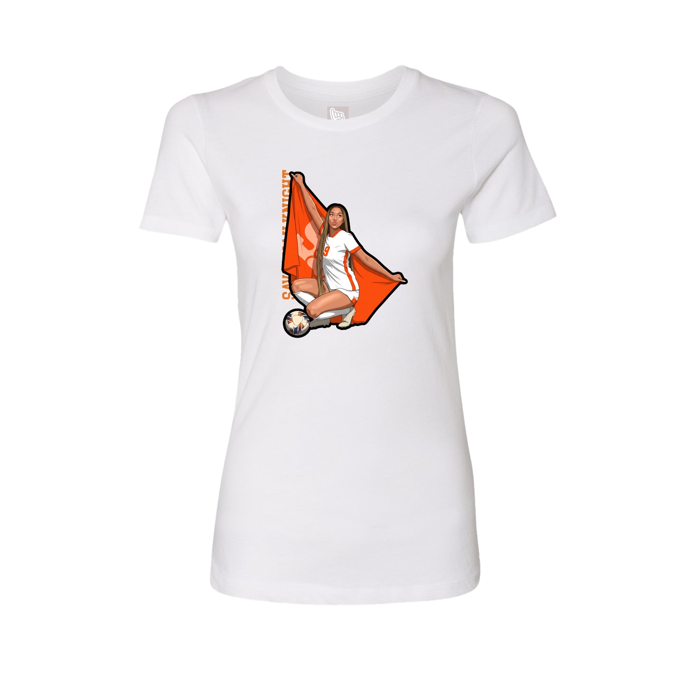Fitted Women's Tee — Name Vertical in White