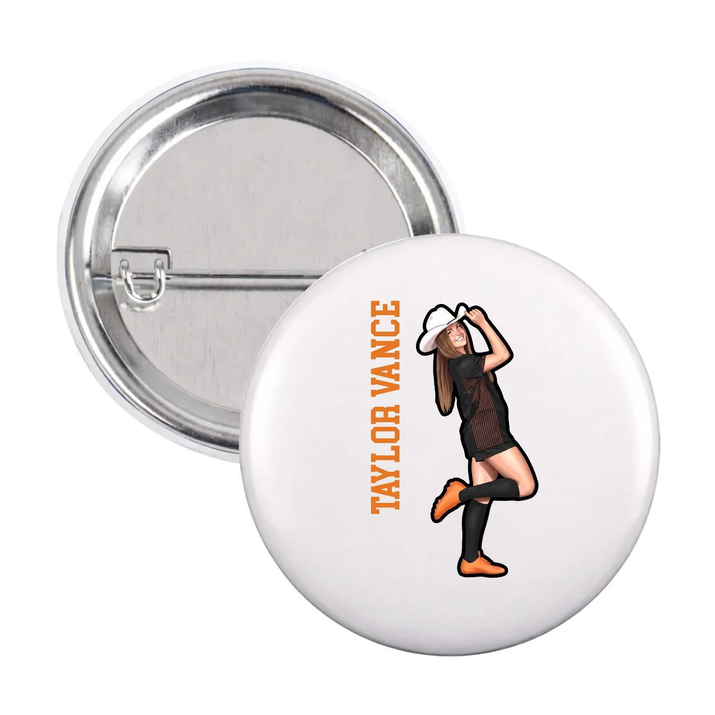 Game Day Button — Name Vertical in White