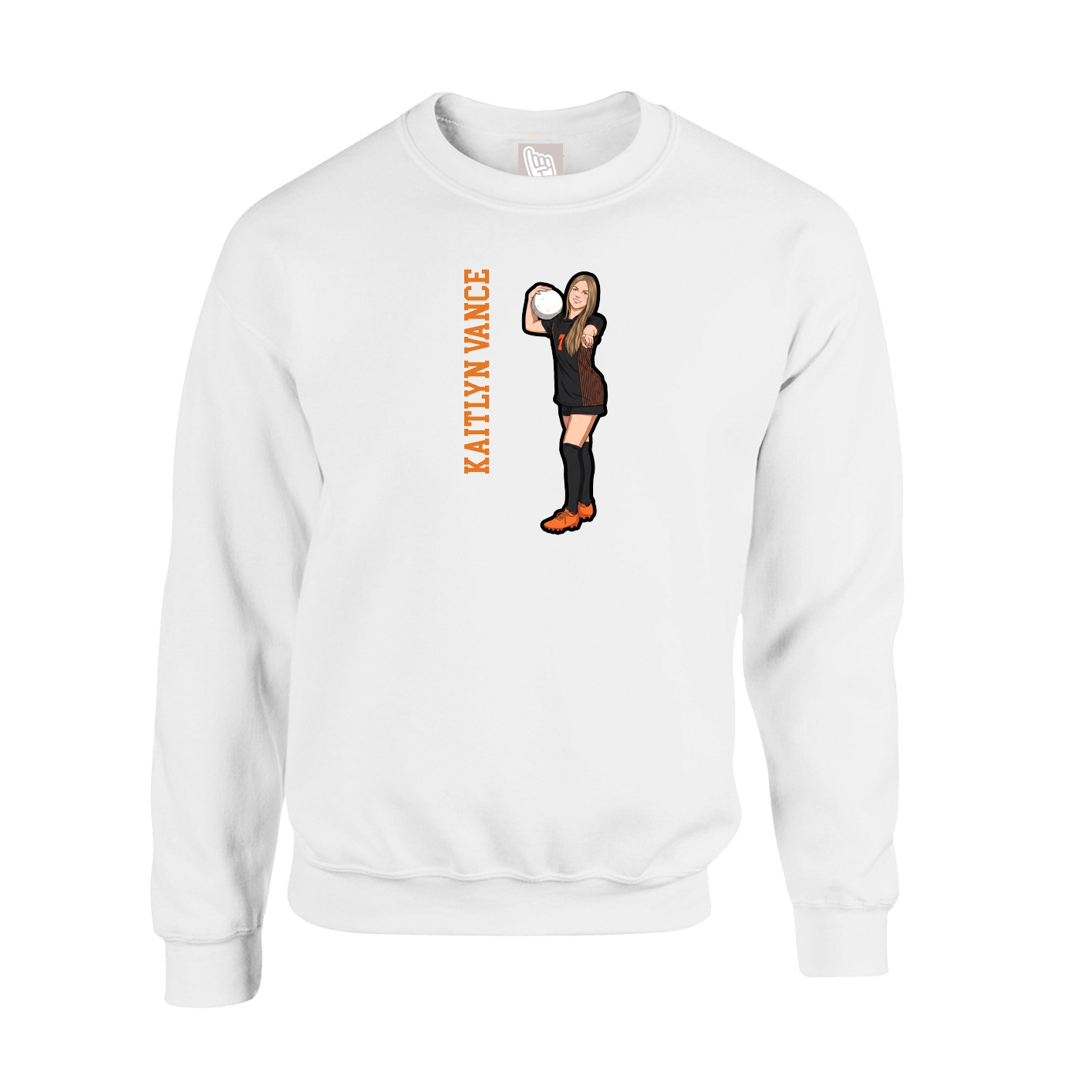 Fleece Crew — Name Vertical in White