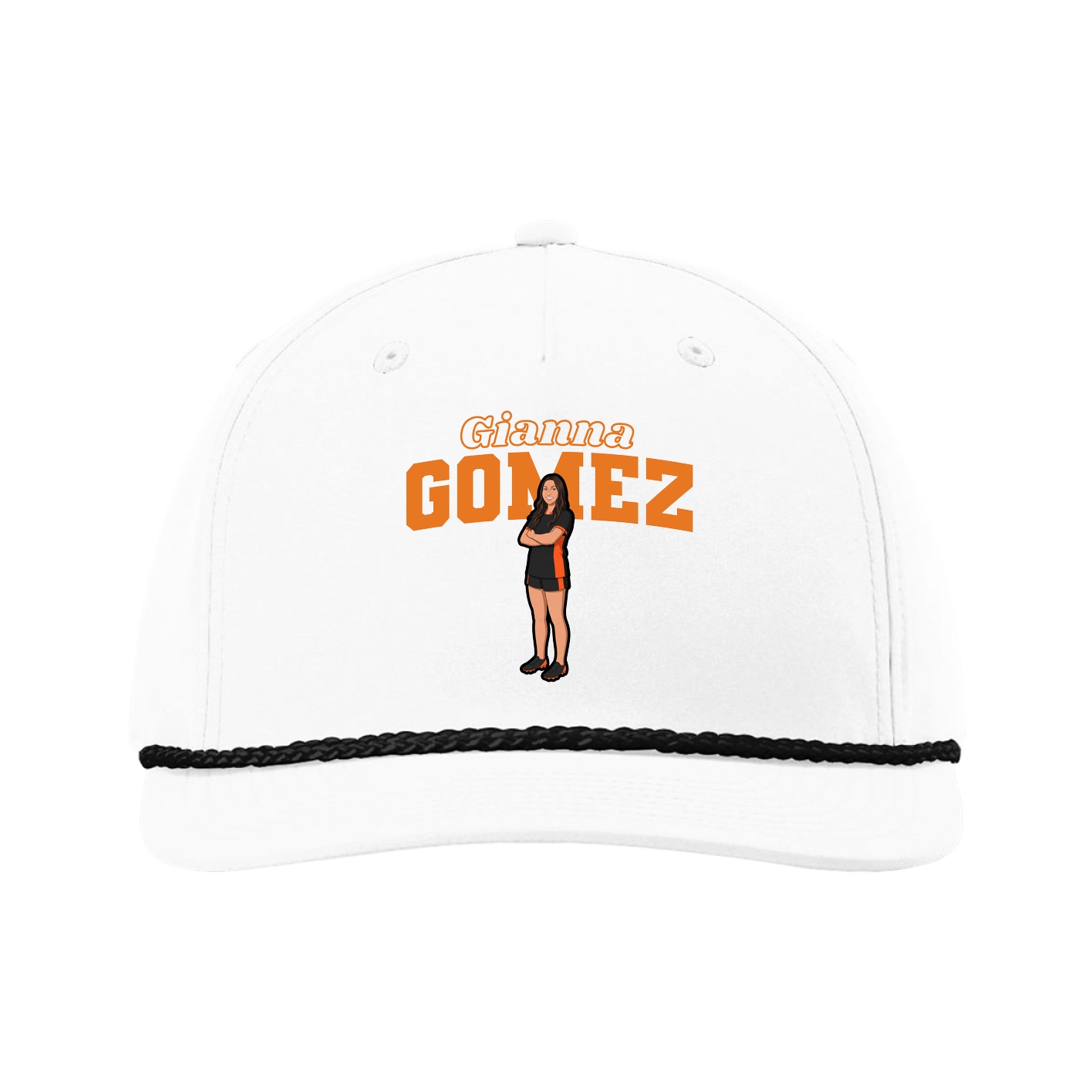 Five-Panel Classic Rope Cap — Name Arch in White