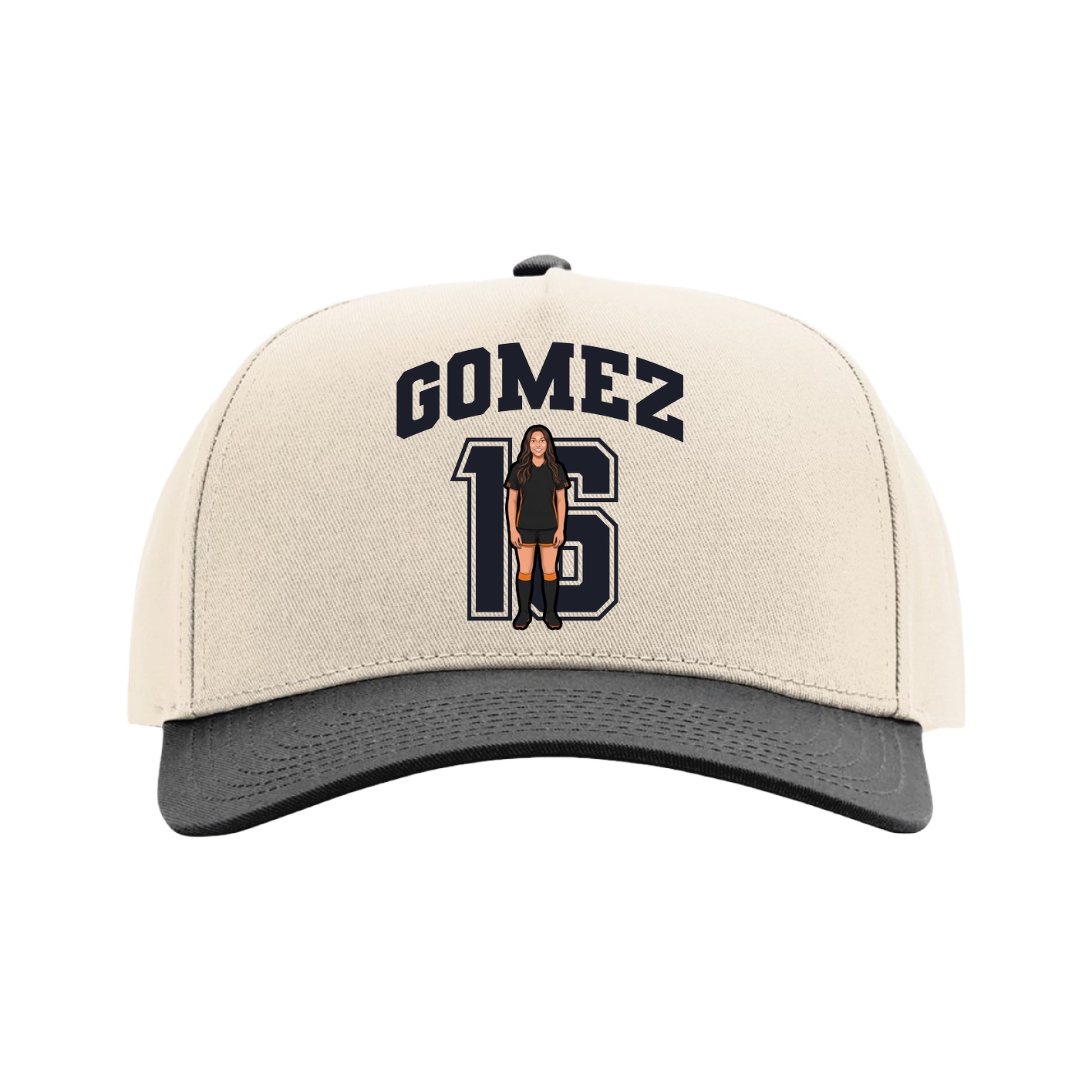 Full Fabric Five-Panel Champ Cap — Number in Cream/Black
