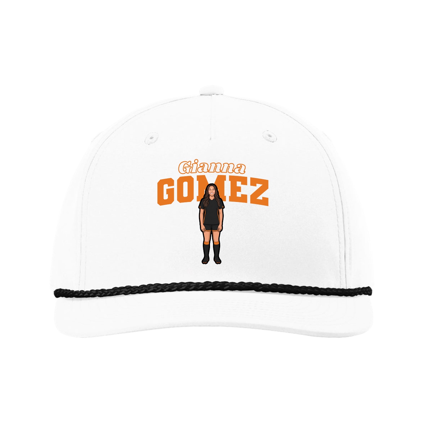 Five-Panel Classic Rope Cap — Name Arch in White