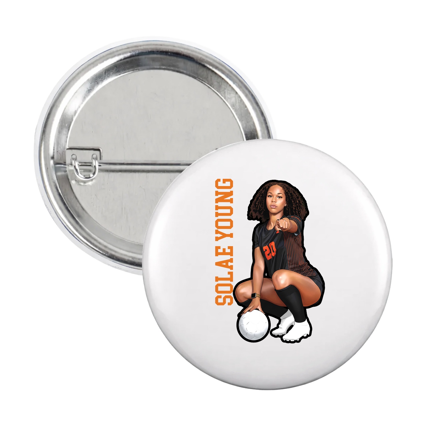 Game Day Button — Name Vertical in White