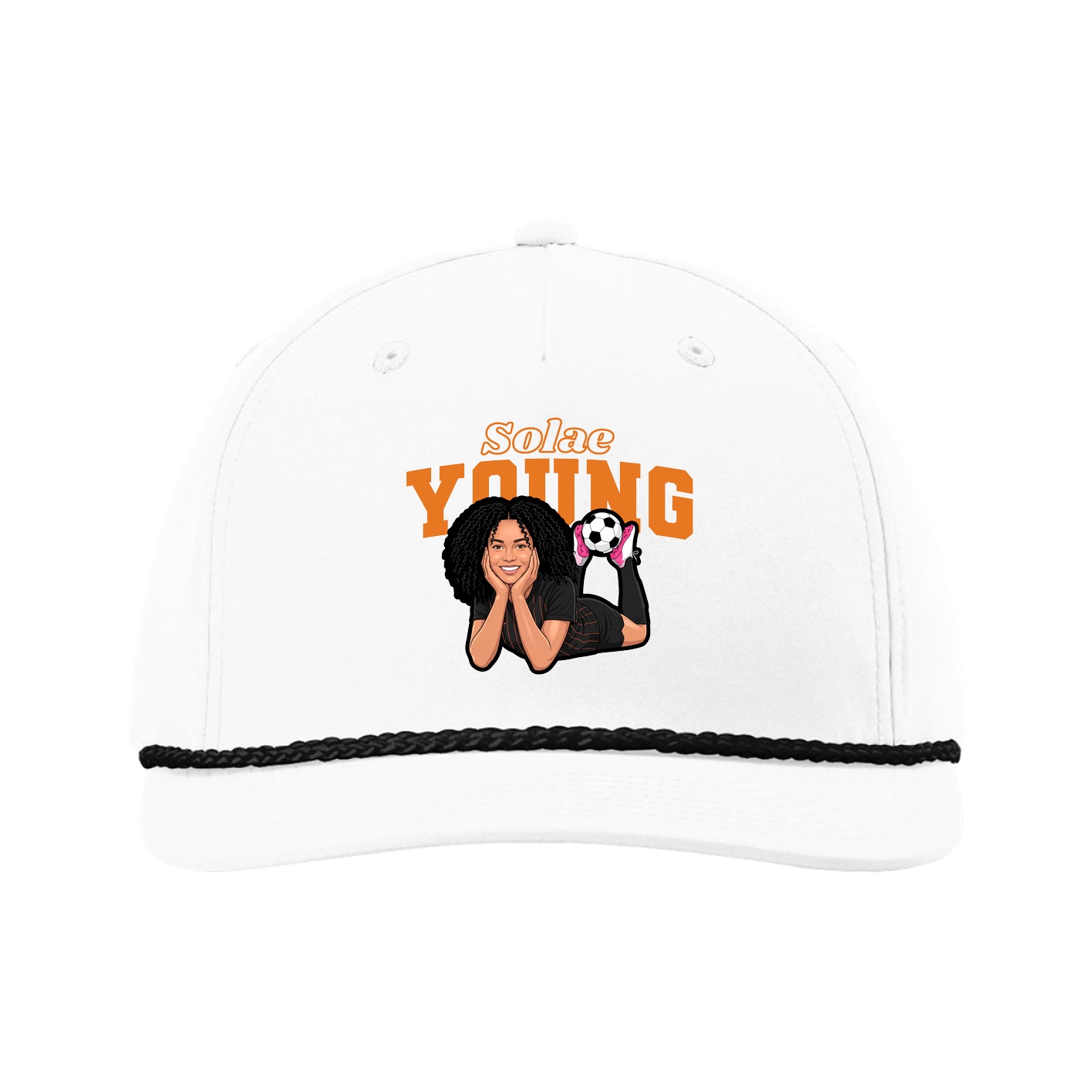 Five-Panel Classic Rope Cap — Name Arch in White