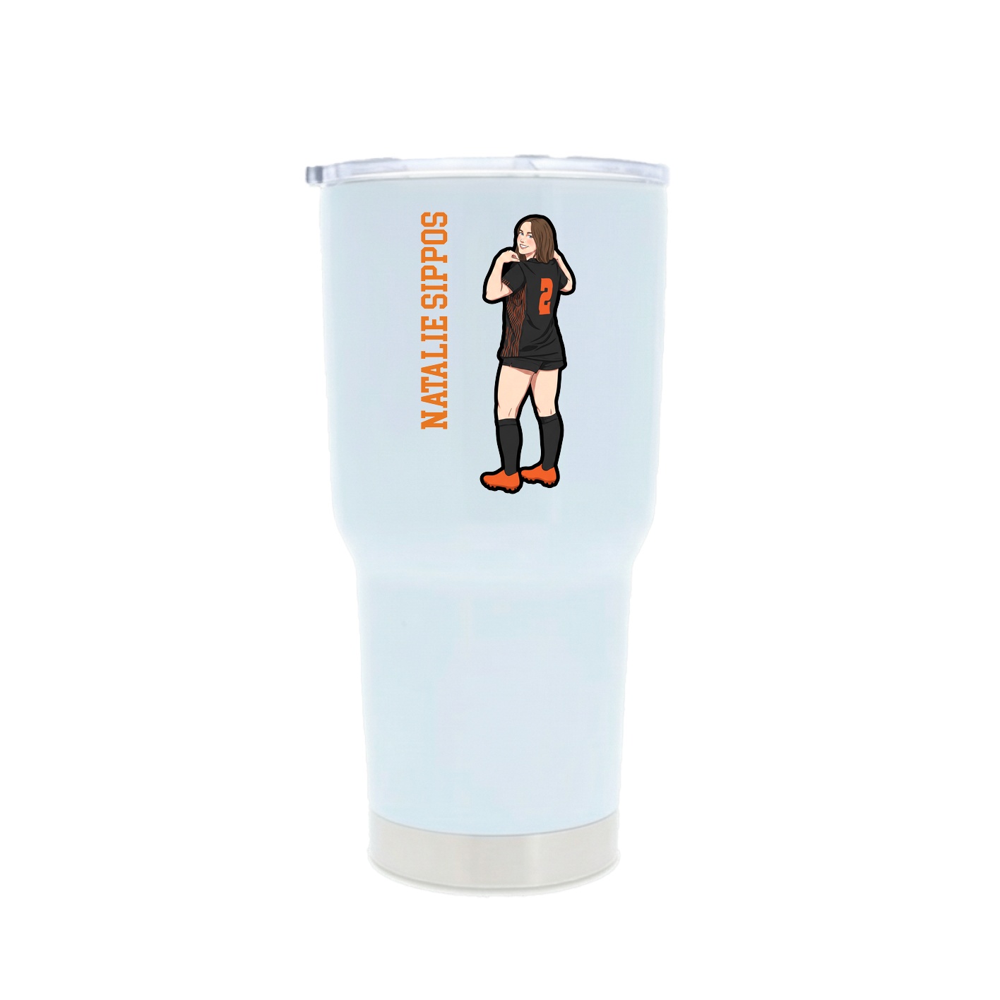 30oz Stainless Steel Tumbler — Name Vertical in White