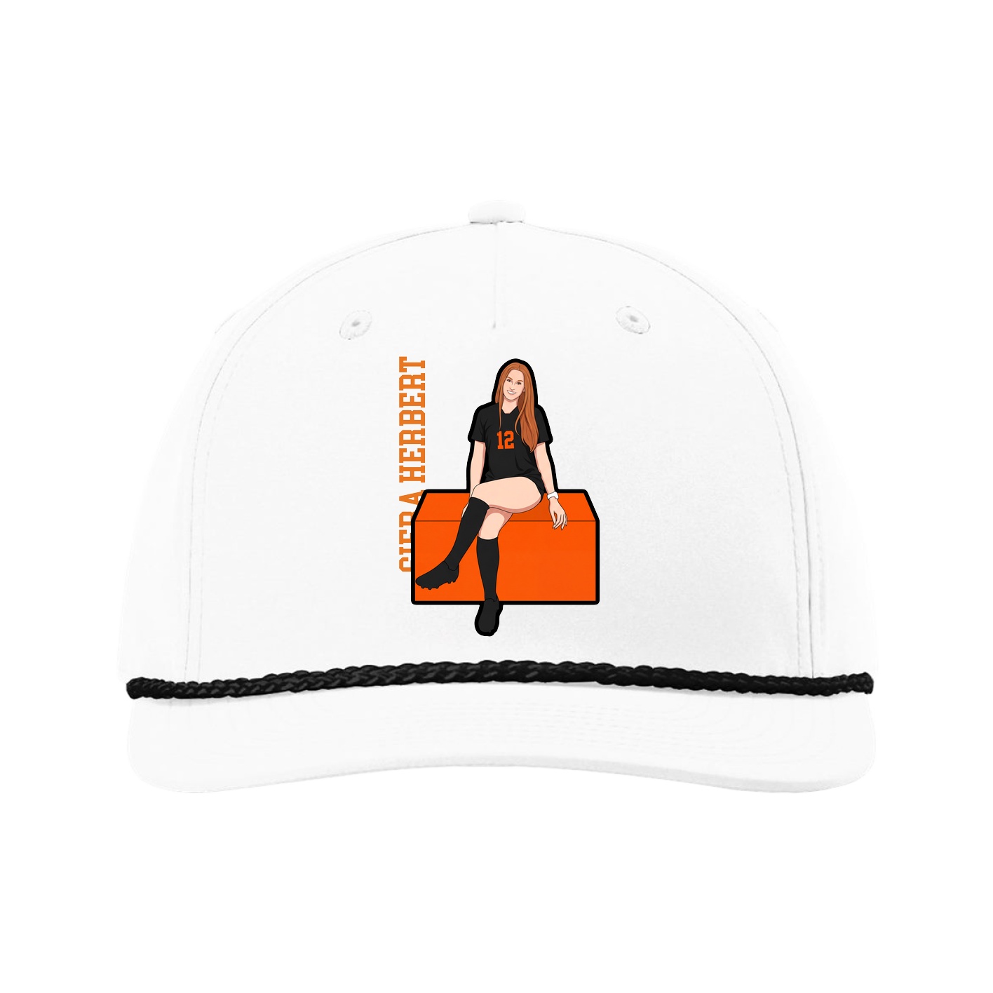 Five-Panel Classic Rope Cap — Name Vertical in White
