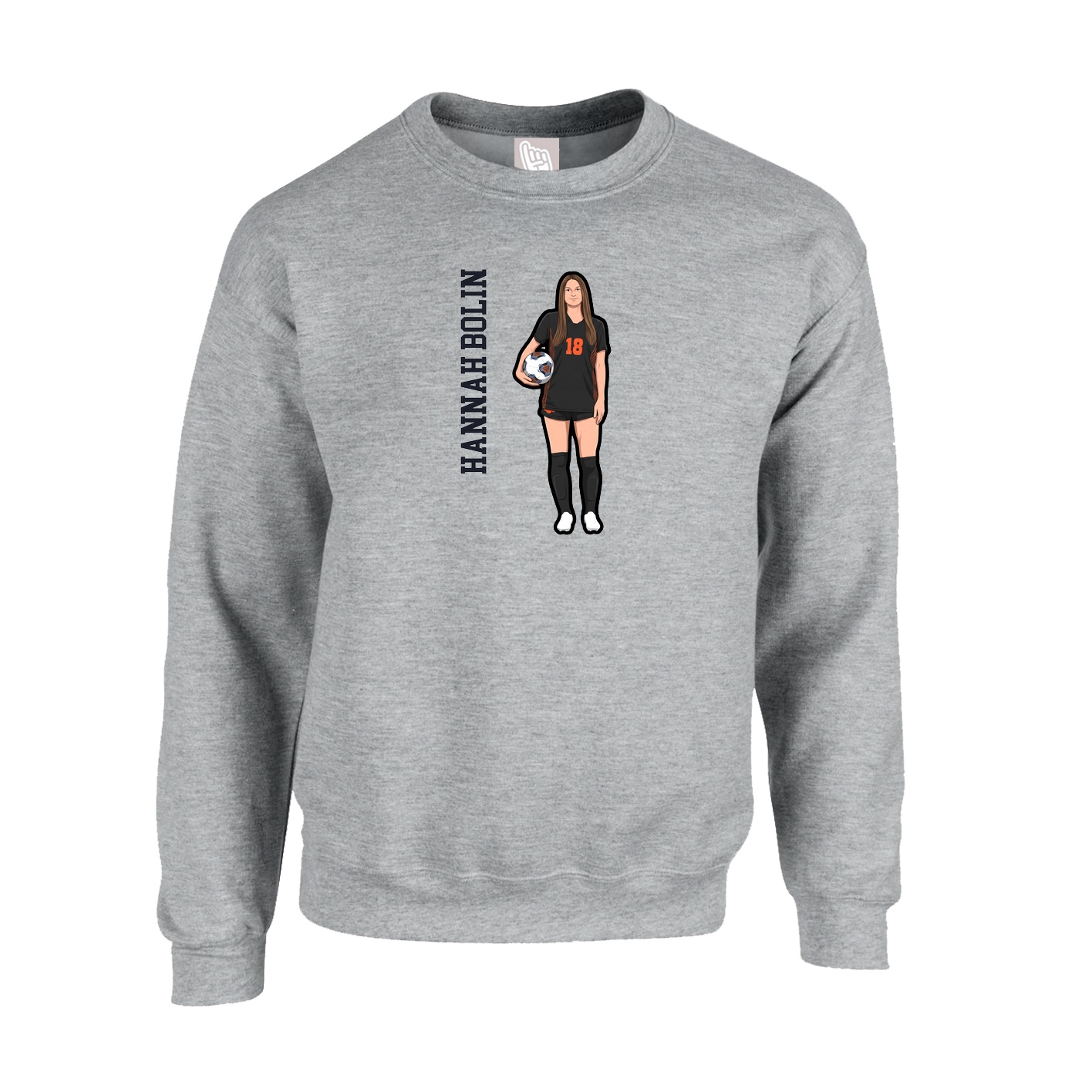 Fleece Crew — Name Vertical in Grey