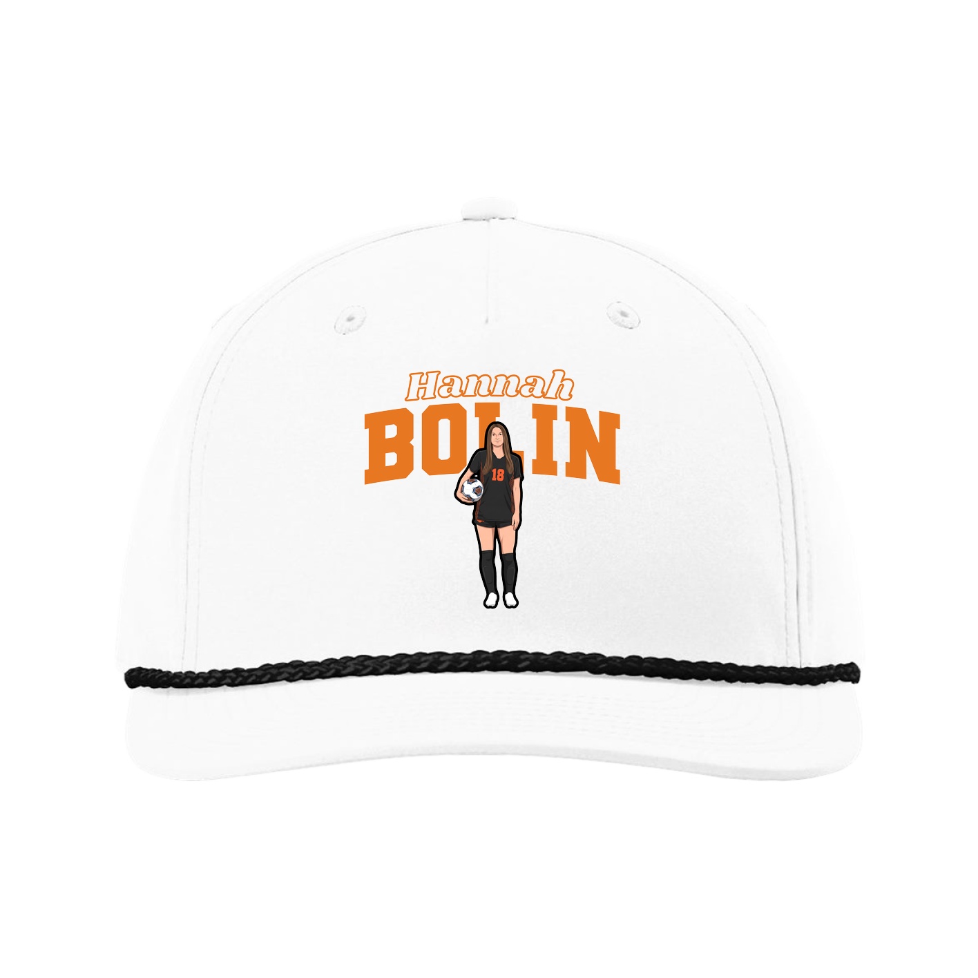 Five-Panel Classic Rope Cap — Name Arch in White