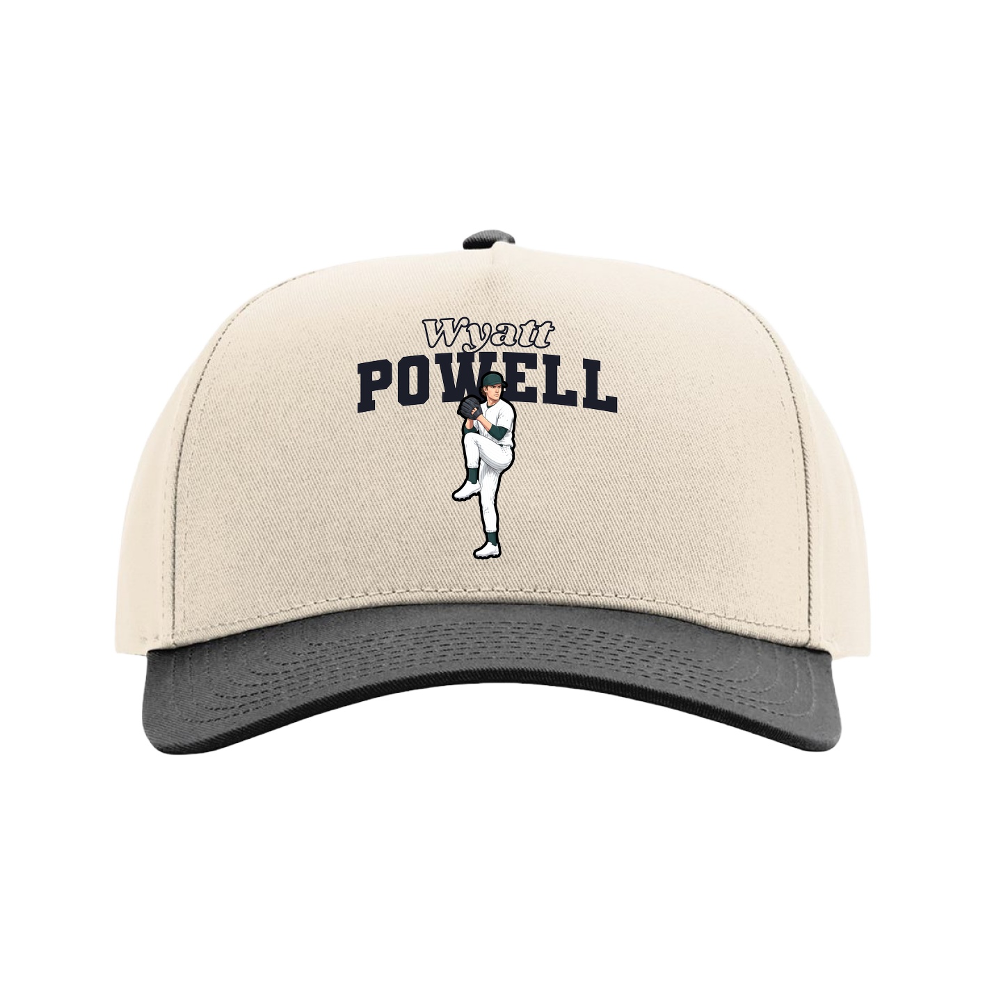 Full Fabric Five-Panel Champ Cap — Name Arch in Cream/Black