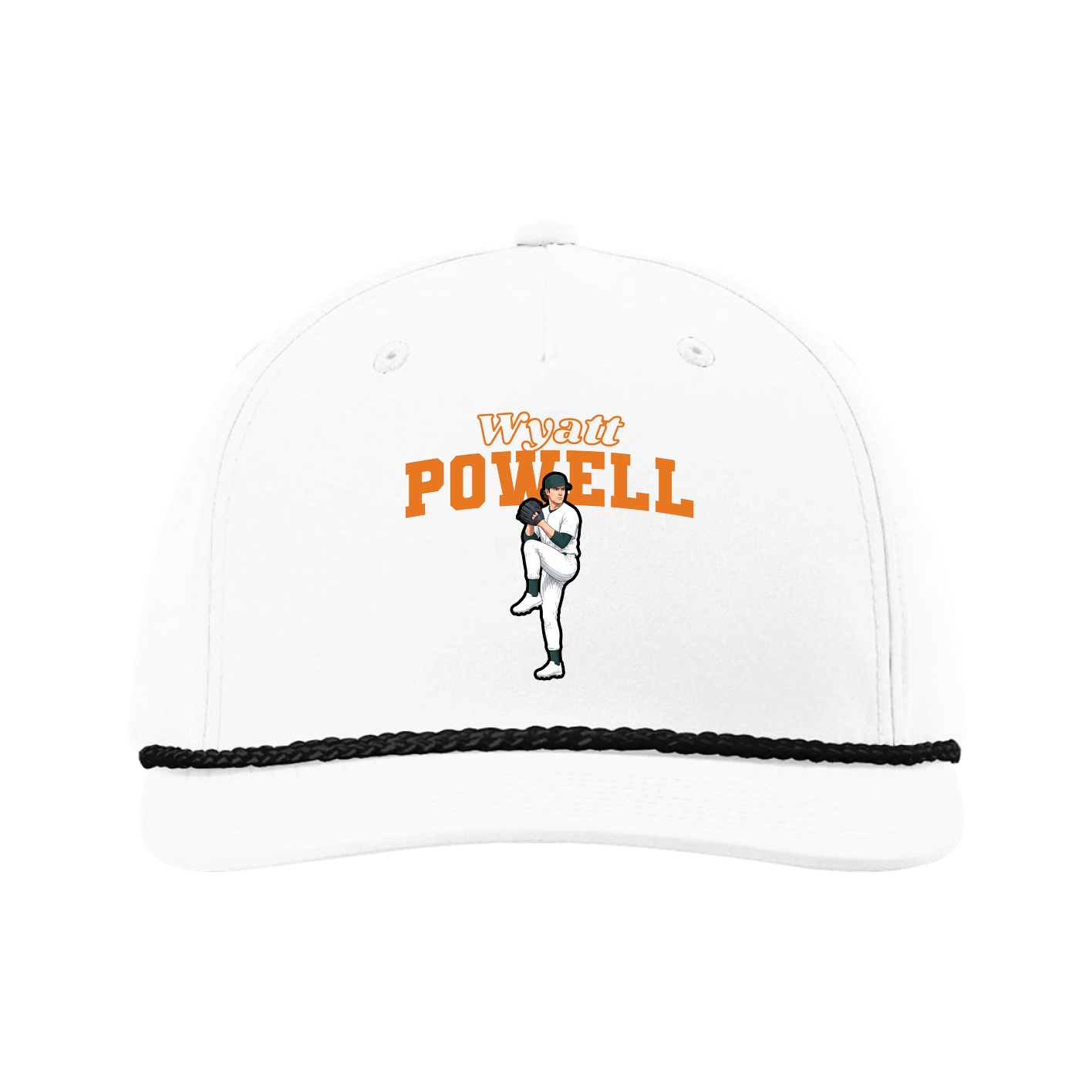 Five-Panel Classic Rope Cap — Name Arch in White