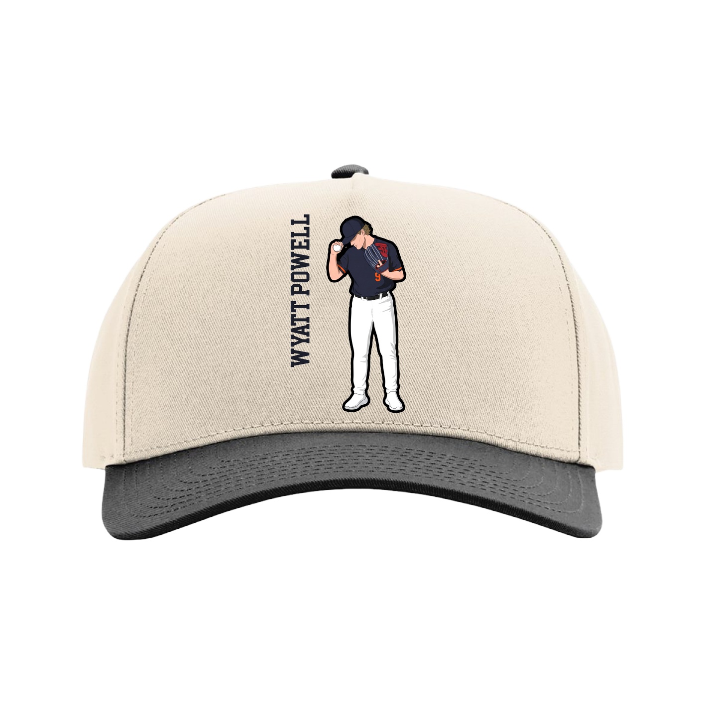 Full Fabric Five-Panel Champ Cap — Name Vertical in Cream/Black