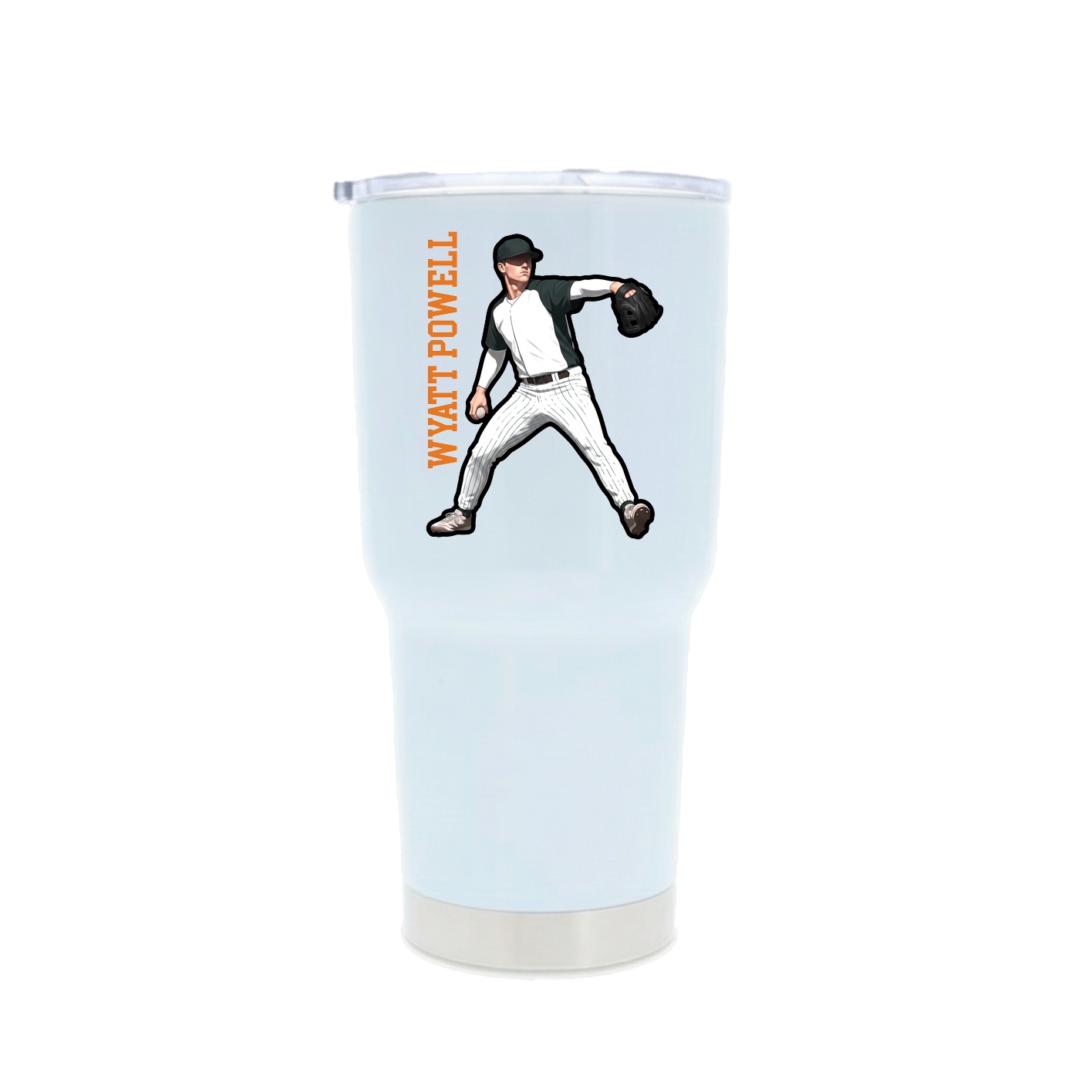 30oz Stainless Steel Tumbler — Name Vertical in White