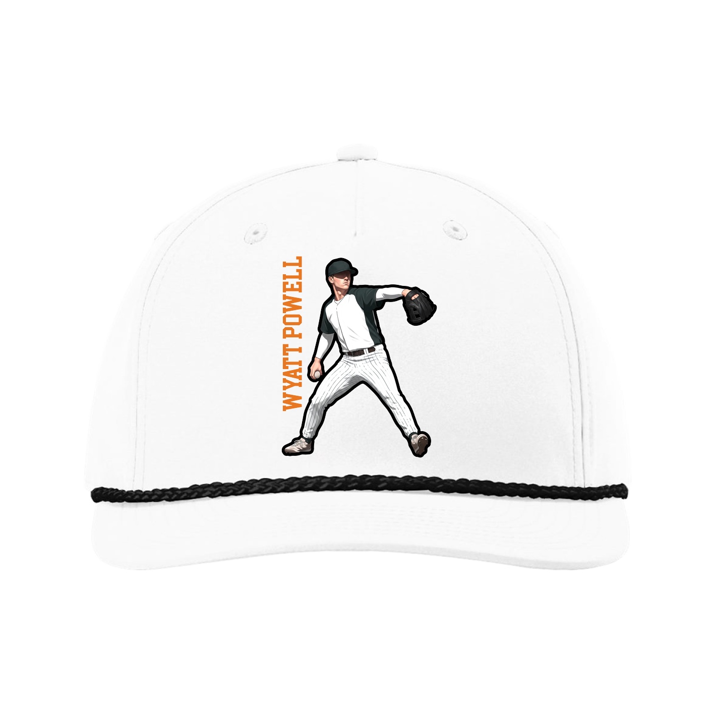 Five-Panel Classic Rope Cap — Name Vertical in White