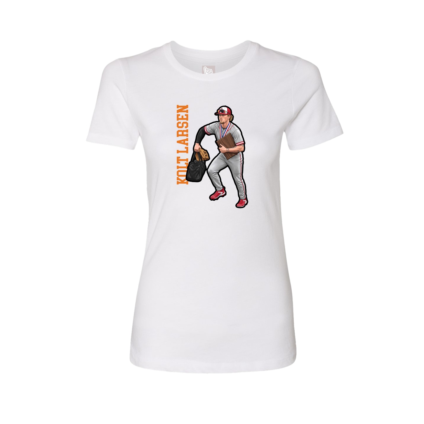 Womens Tee — Name Vertical in White