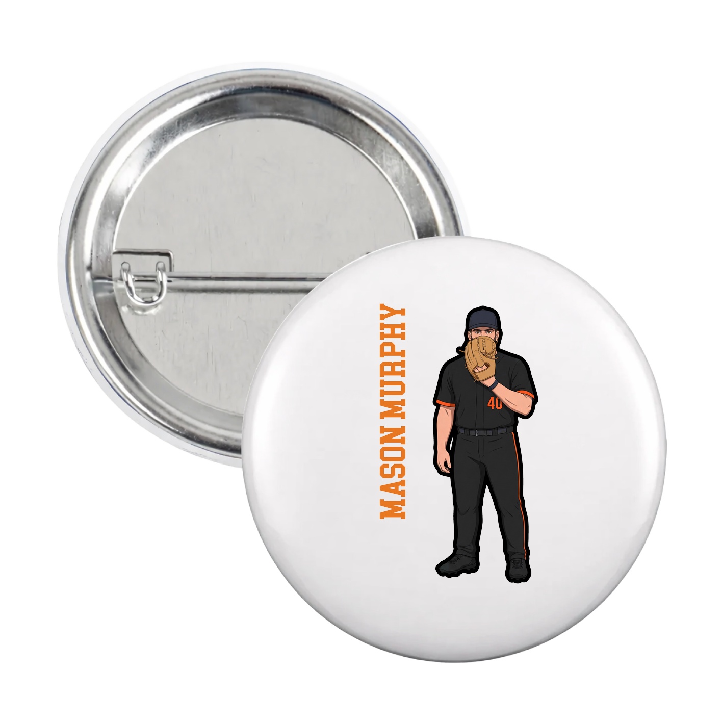 Game Day Button — Name Vertical in White