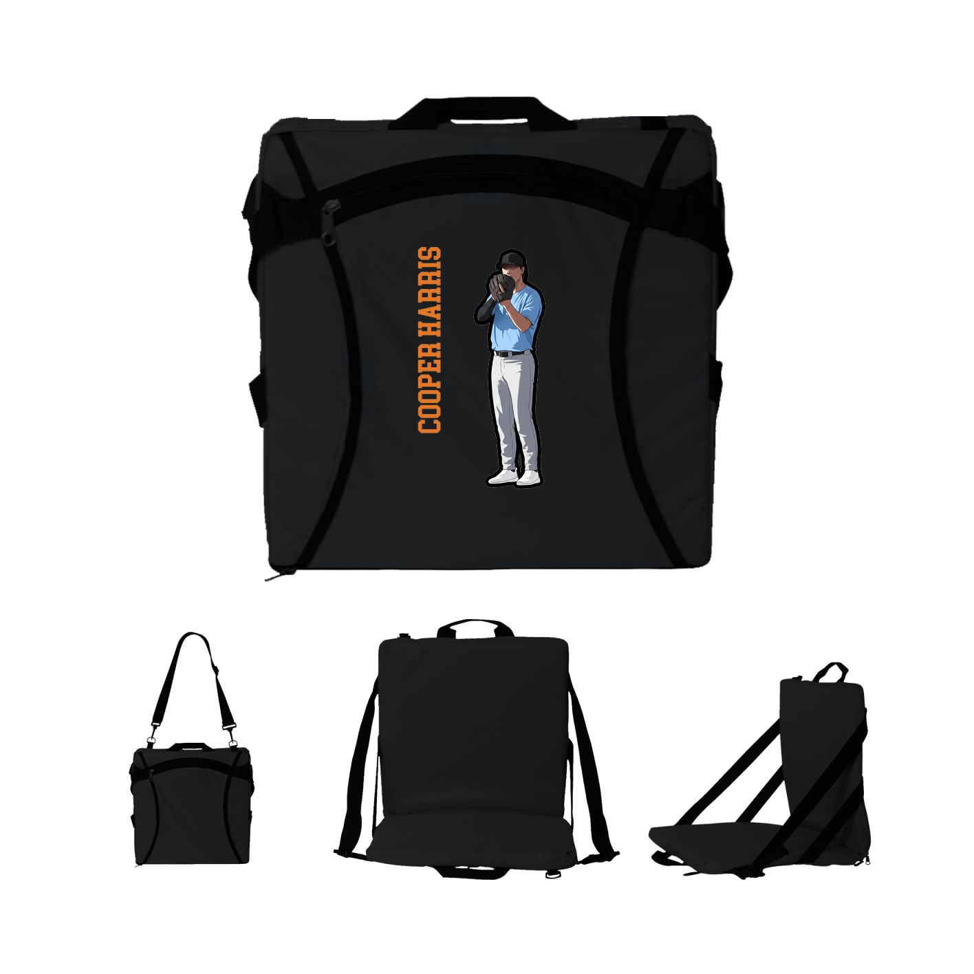 Folding Stadium Seat — Name Vertical in Black