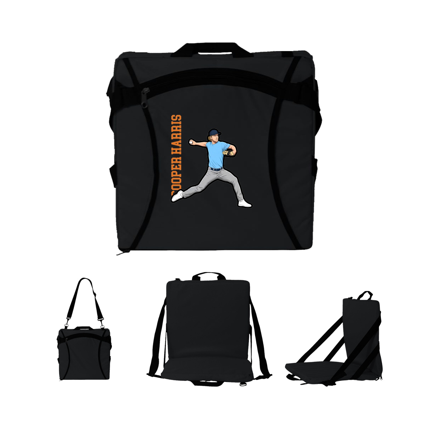 Folding Stadium Seat — Name Vertical in Black