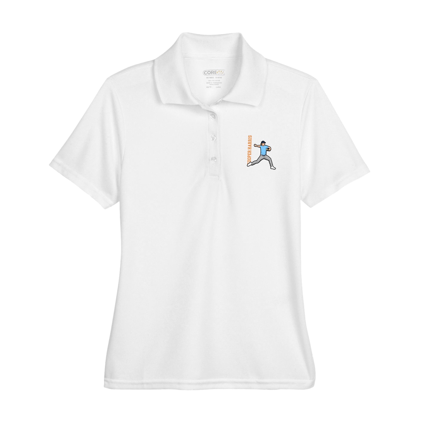 Womens Performance Polo — Name Vertical in White