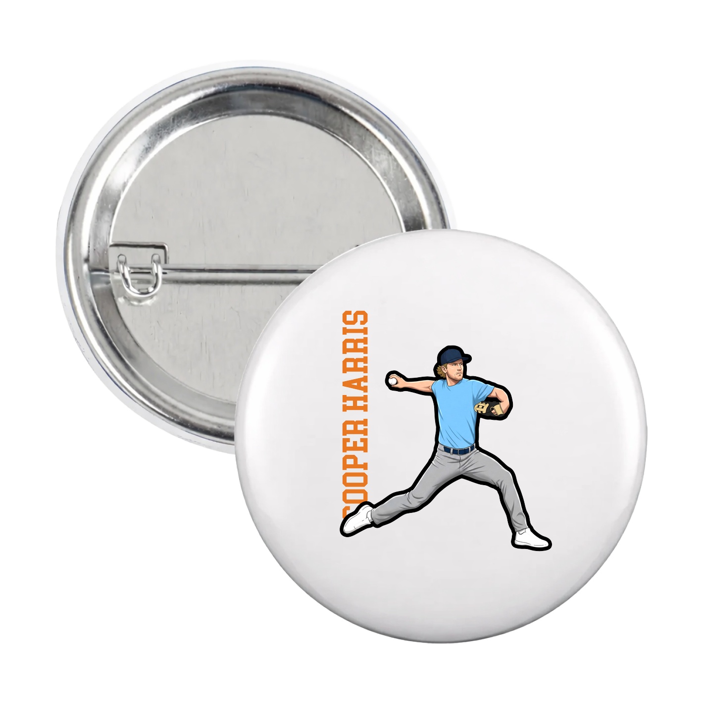 Game Day Button — Name Vertical in White