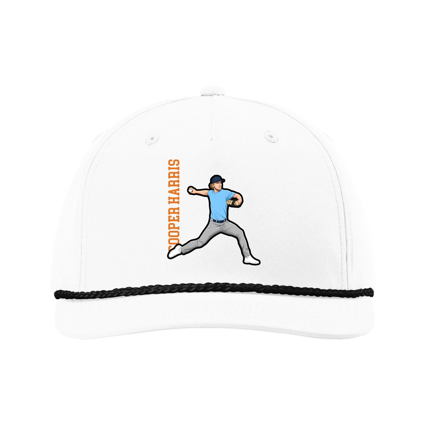 Five-Panel Classic Rope Cap — Name Vertical in White