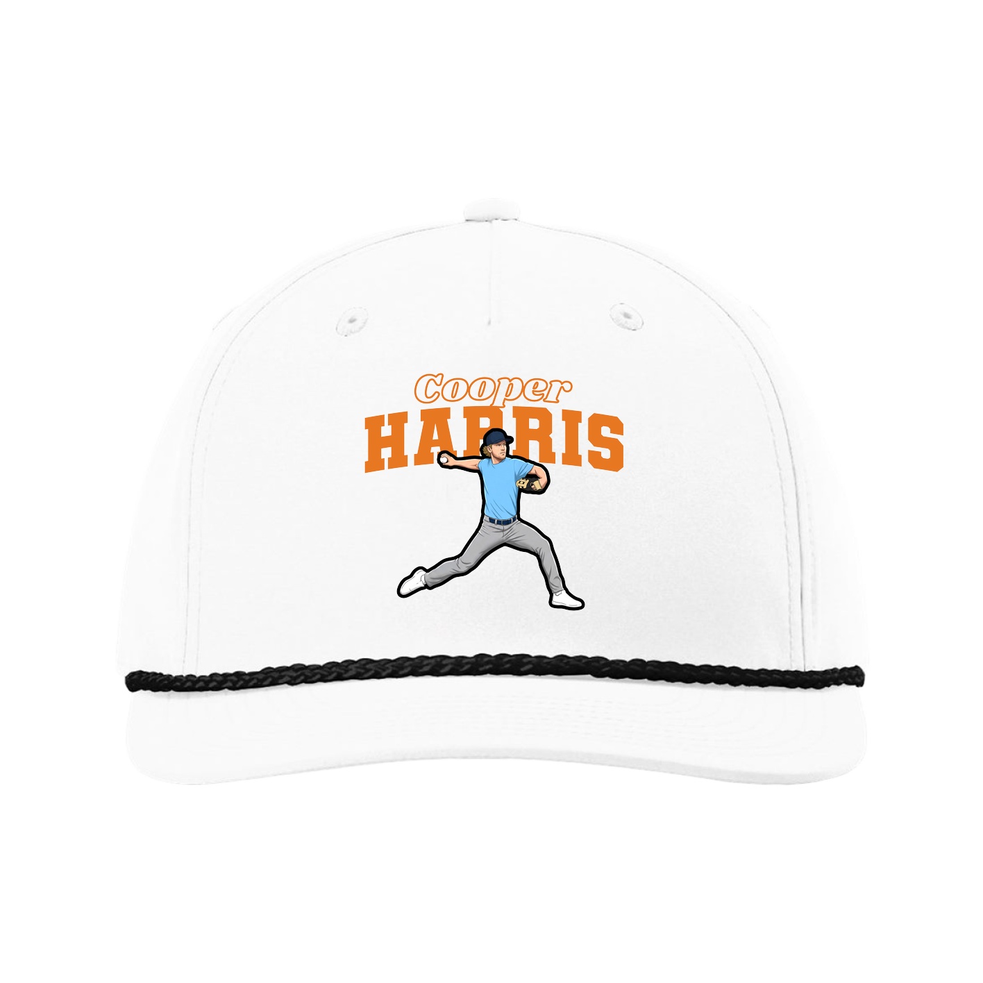Five-Panel Classic Rope Cap — Name Arch in White