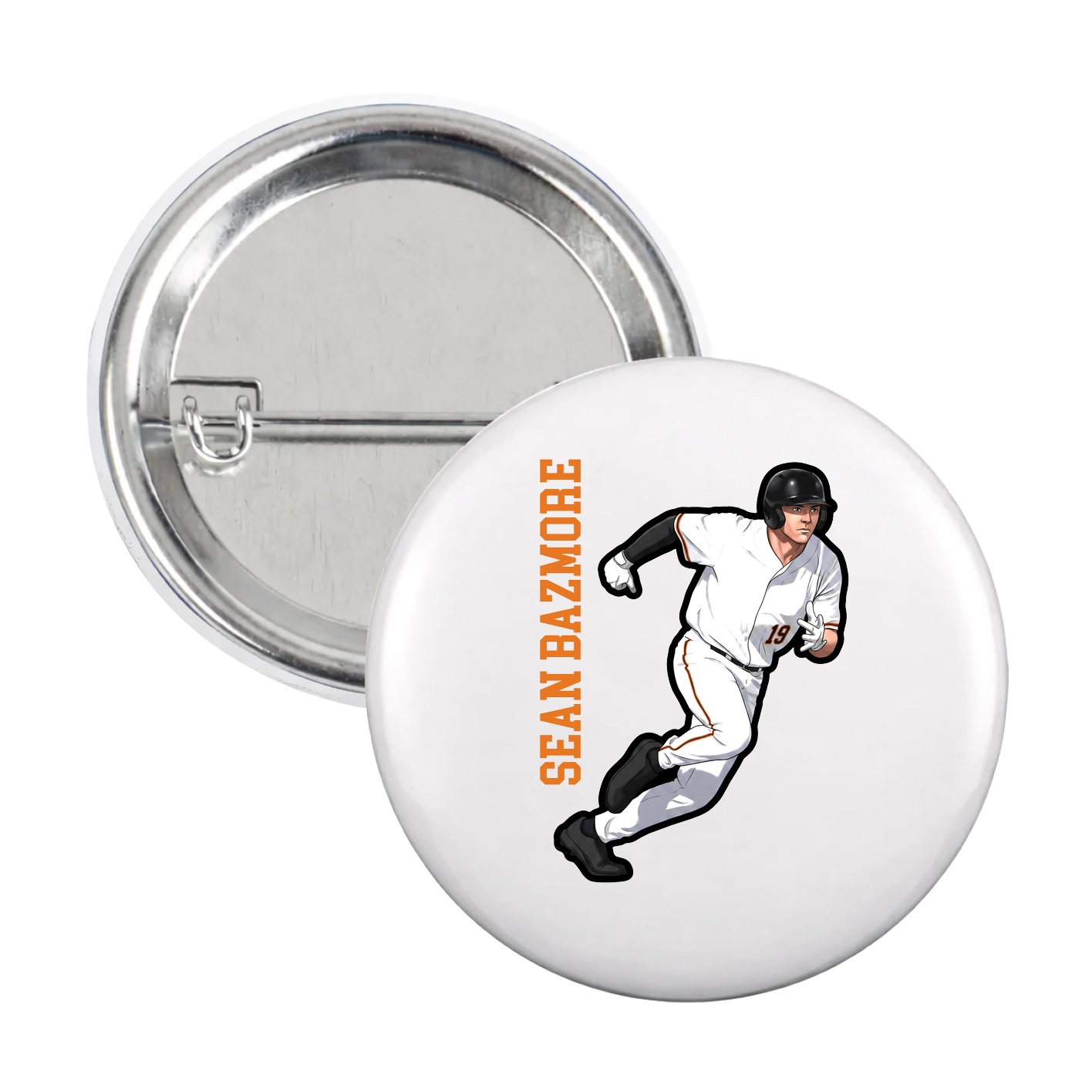 Game Day Button — Name Vertical in White