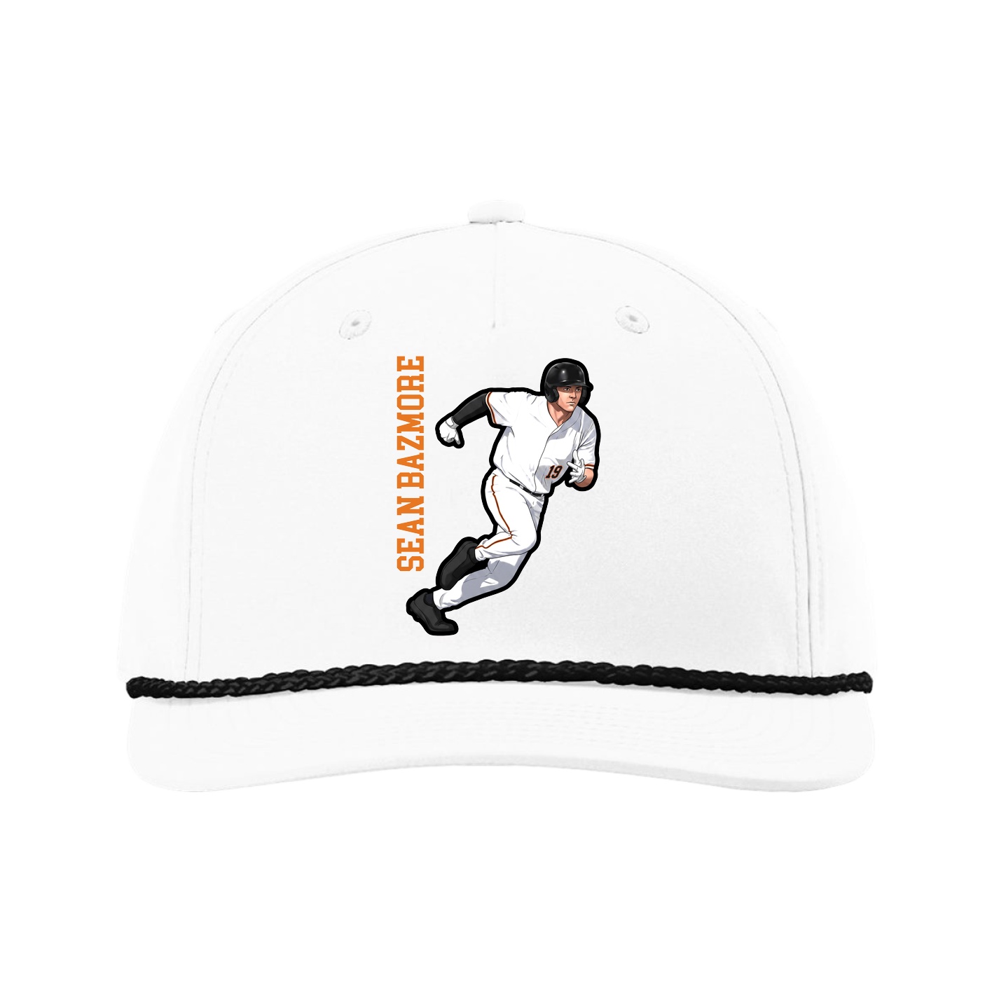 Five-Panel Classic Rope Cap — Name Vertical in White