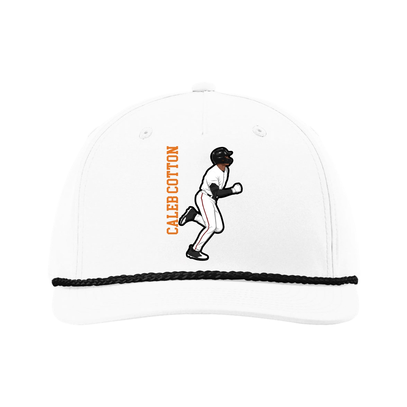Five-Panel Classic Rope Cap — Name Vertical in White