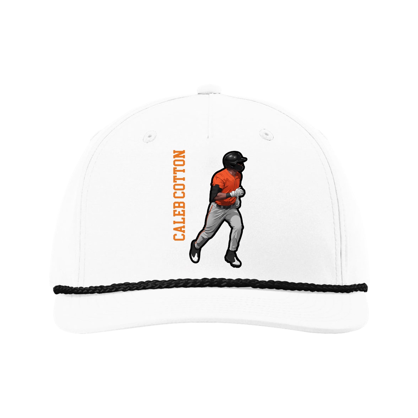 Five-Panel Classic Rope Cap — Name Vertical in White