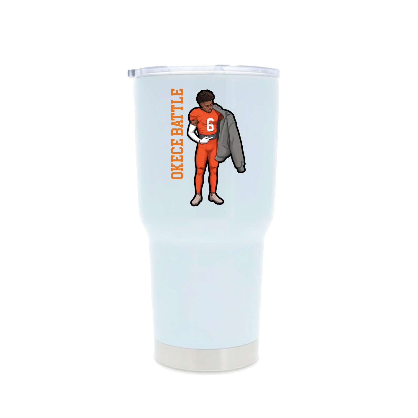 30oz Stainless Steel Tumbler — Name Vertical in White