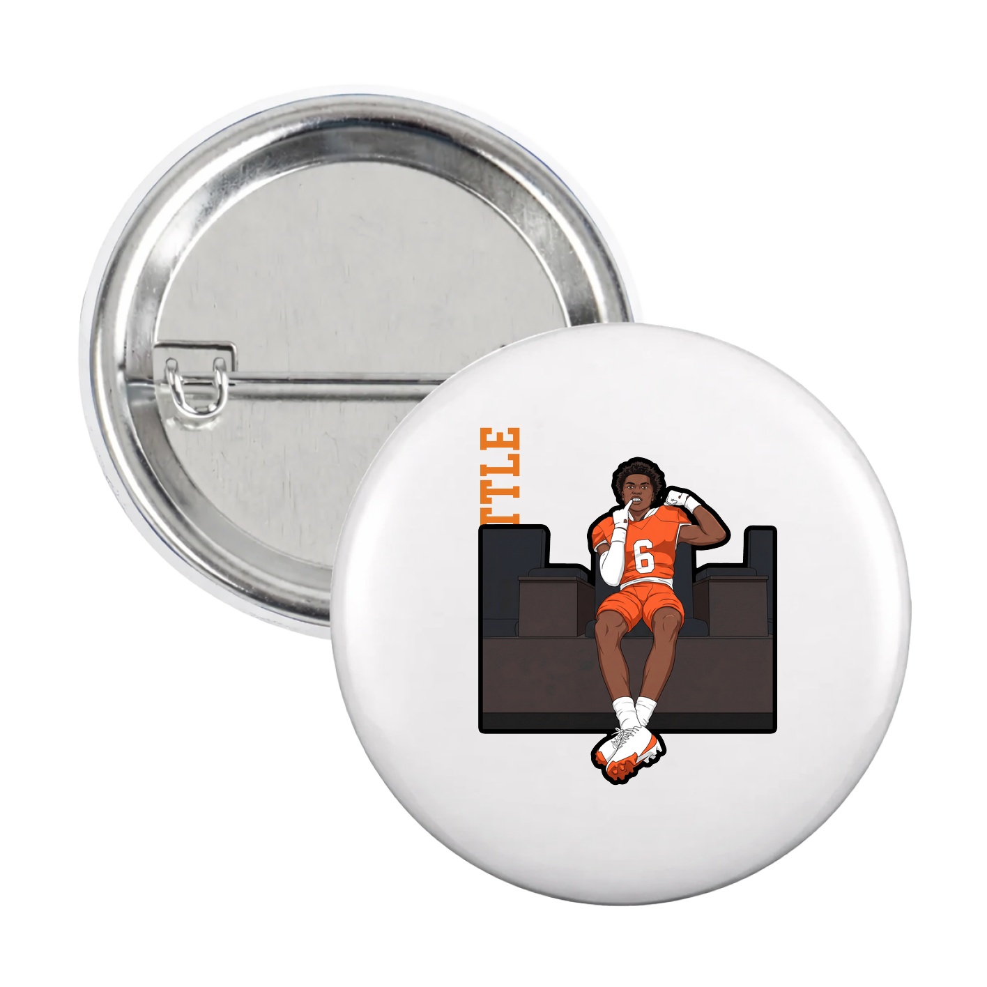 Game Day Button — Name Vertical in White