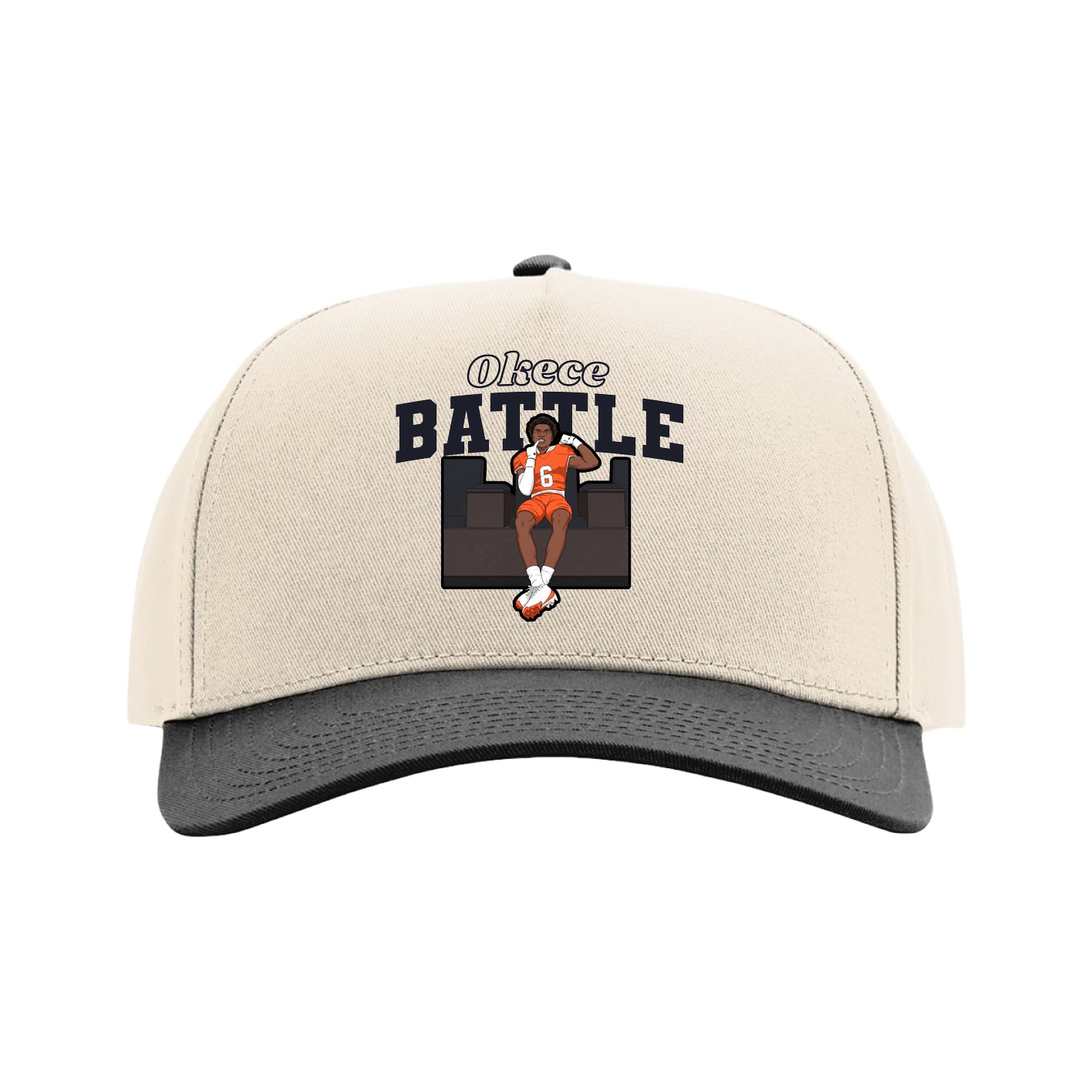 Full Fabric Five-Panel Champ Cap — Name Arch in Cream/Black