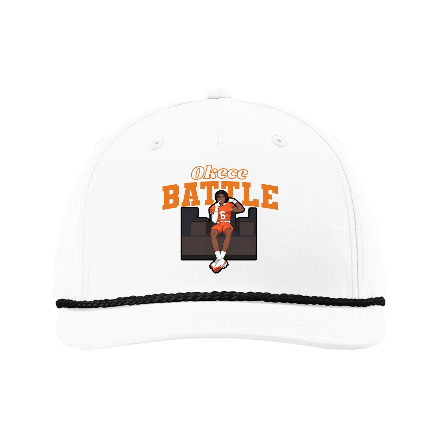 Five-Panel Classic Rope Cap — Name Arch in White