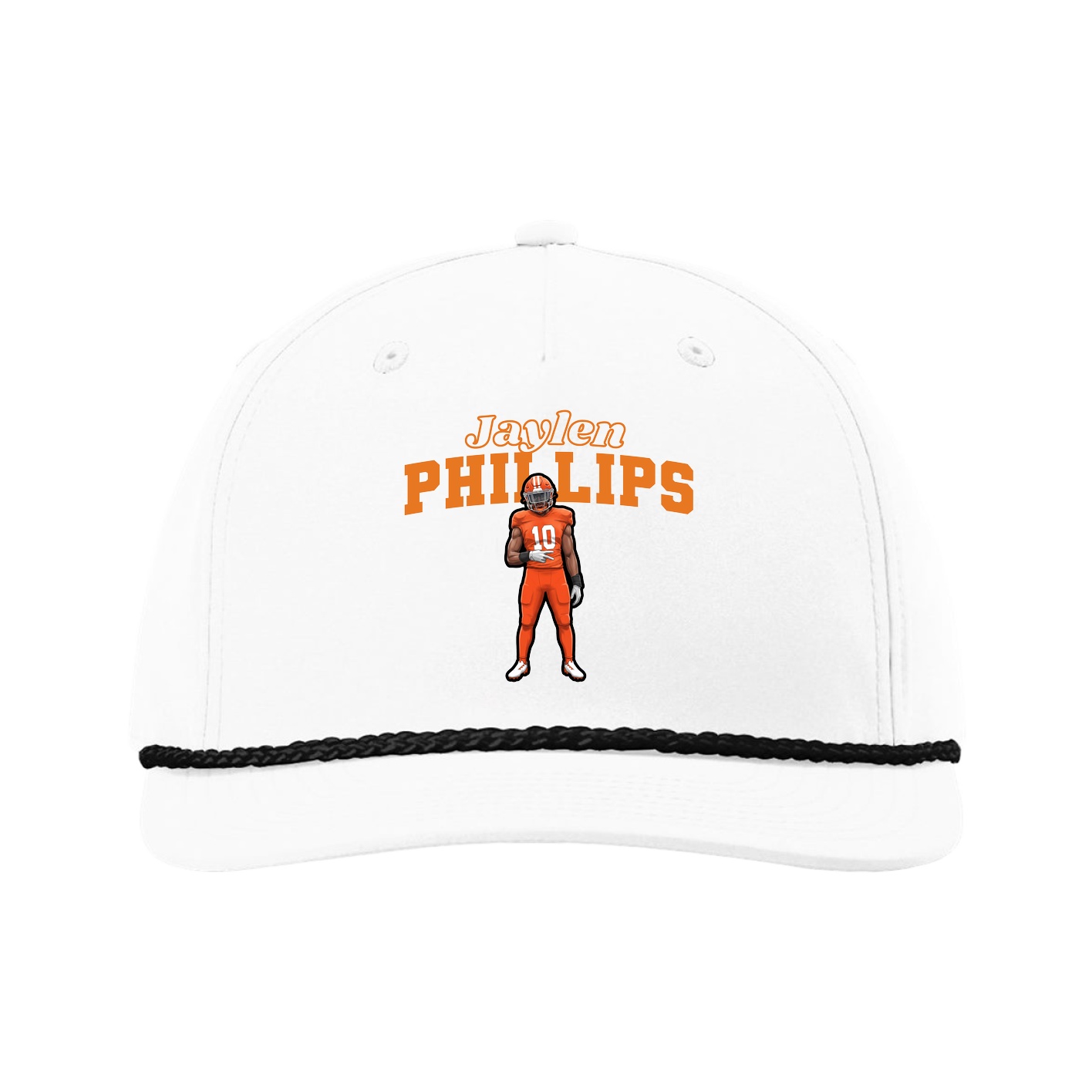 Five-Panel Classic Rope Cap — Name Arch in White