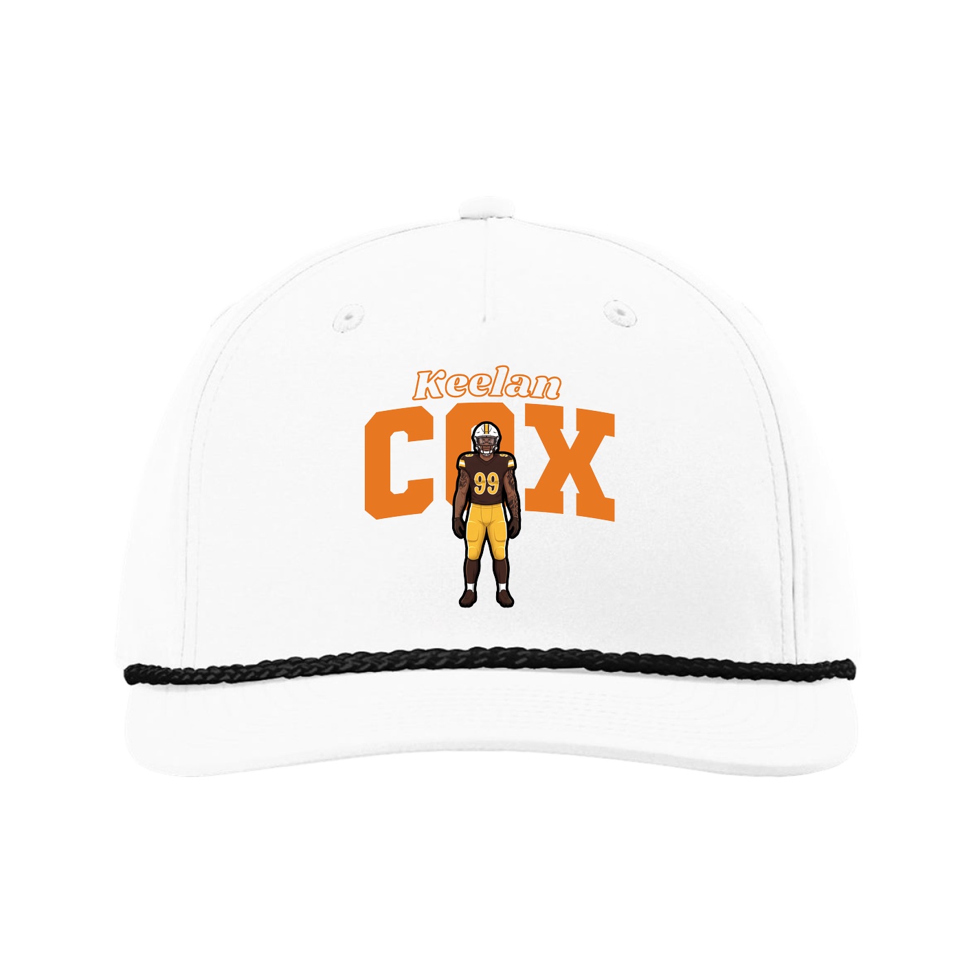Five-Panel Classic Rope Cap — Name Arch in White