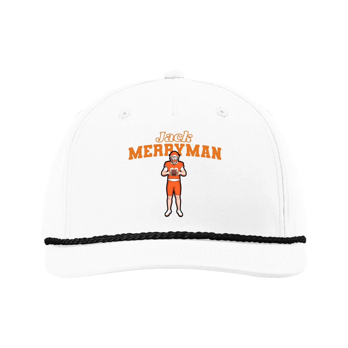 Five-Panel Classic Rope Cap — Name Arch in White