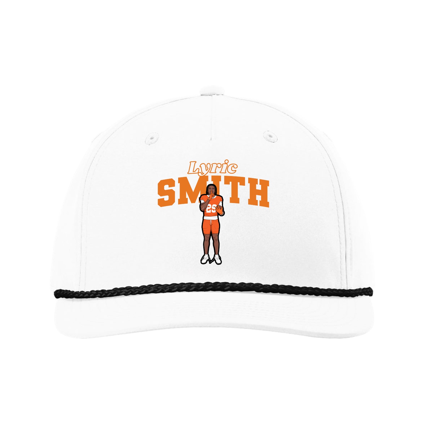Five-Panel Classic Rope Cap — Name Arch in White