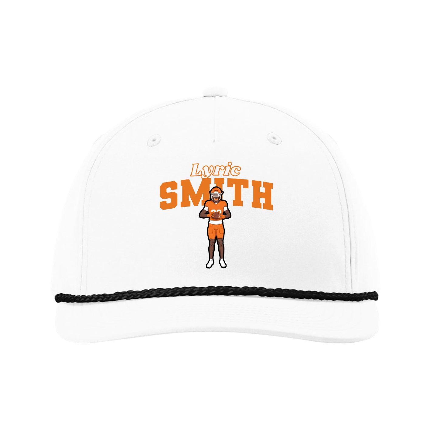 Five-Panel Classic Rope Cap — Name Arch in White