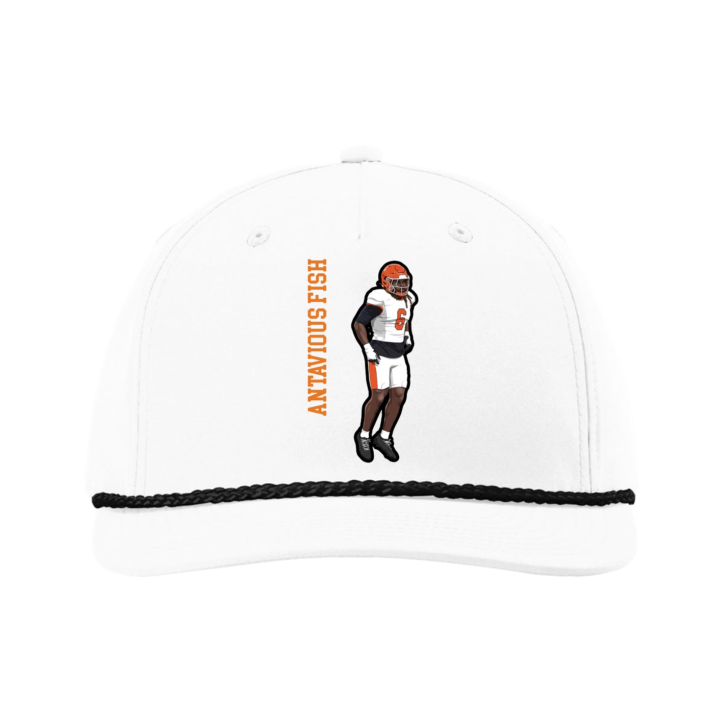 Five-Panel Classic Rope Cap — Name Vertical in White