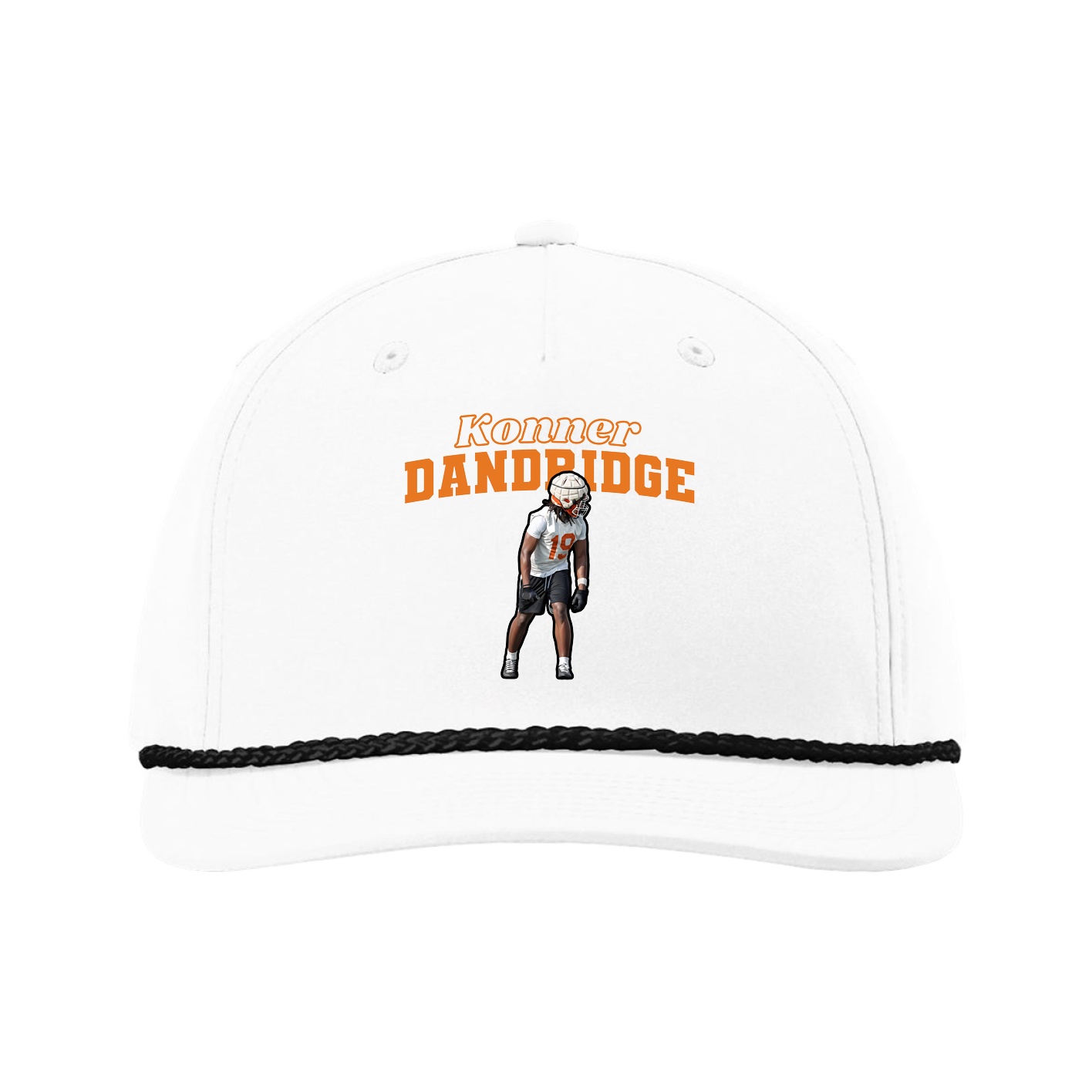 Five-Panel Classic Rope Cap — Name Arch in White