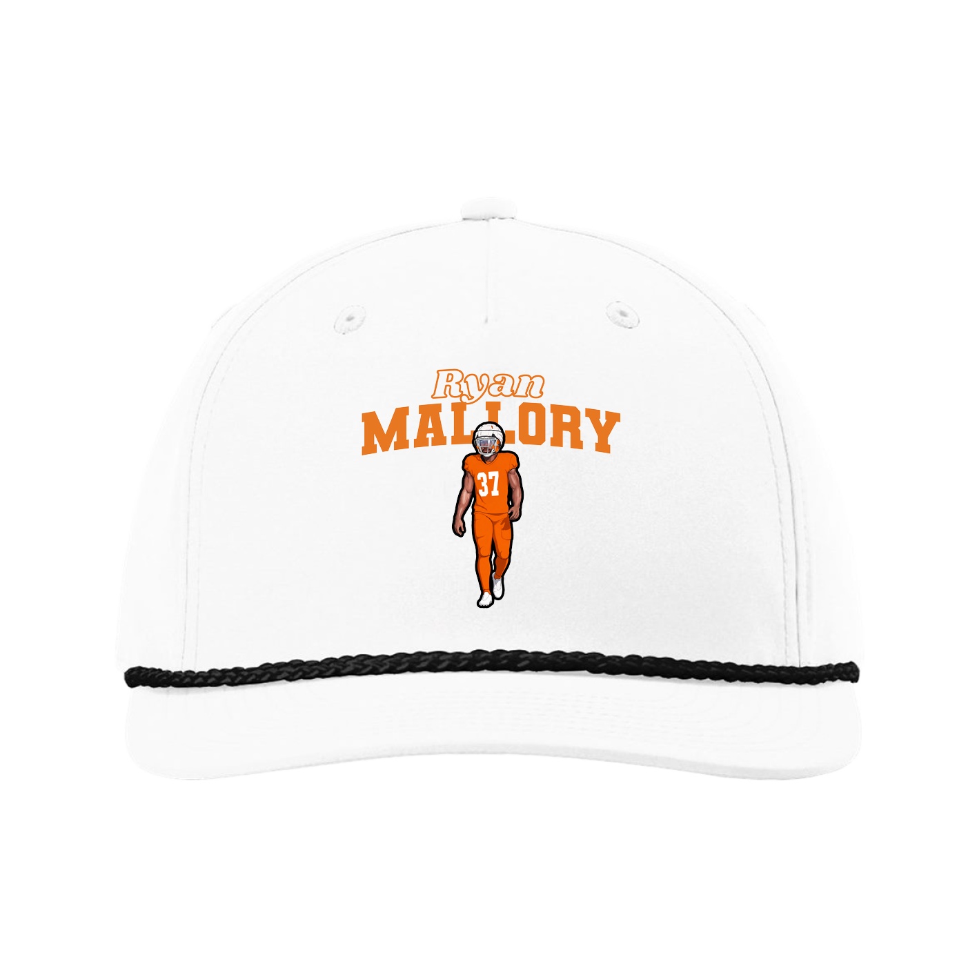 Five-Panel Classic Rope Cap — Name Arch in White