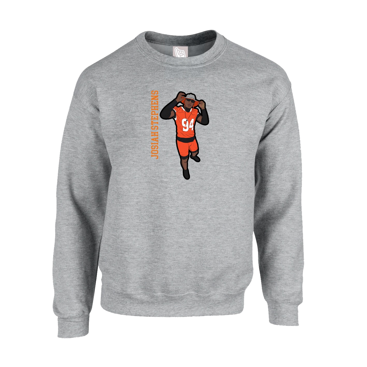 Fleece Crew — Name Vertical in Grey